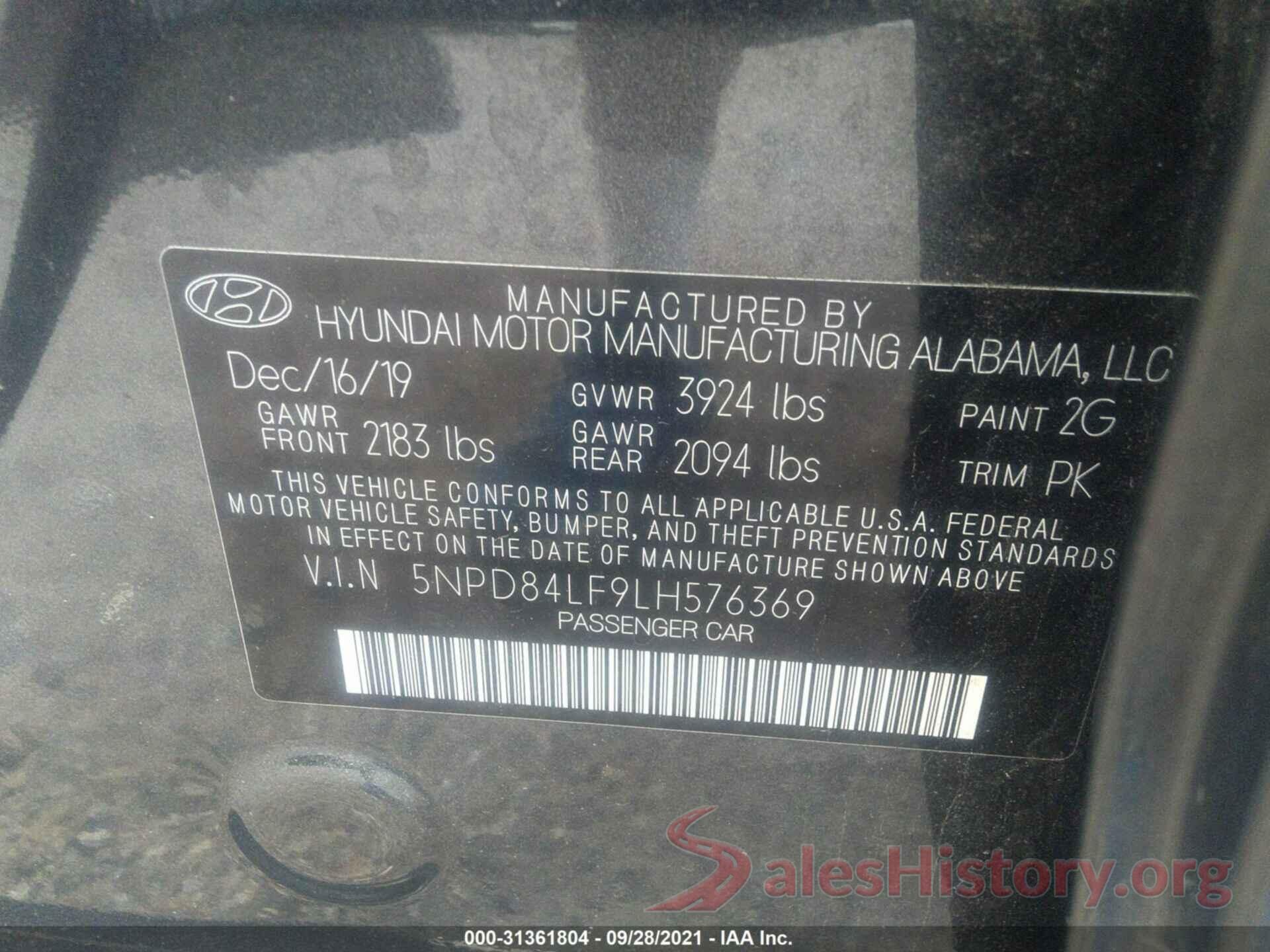 5NPD84LF9LH576369 2020 HYUNDAI ELANTRA