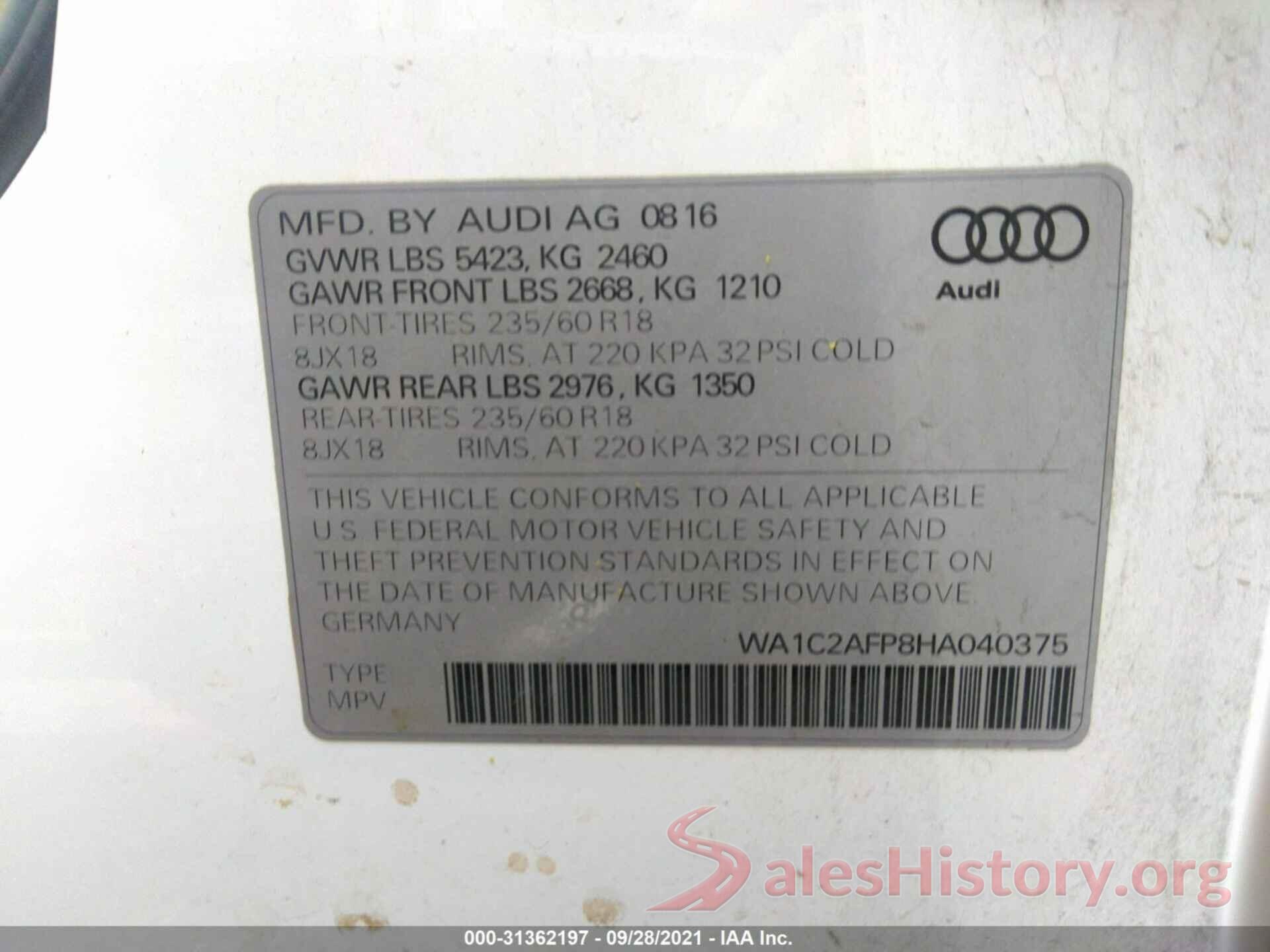 WA1C2AFP8HA040375 2017 AUDI Q5