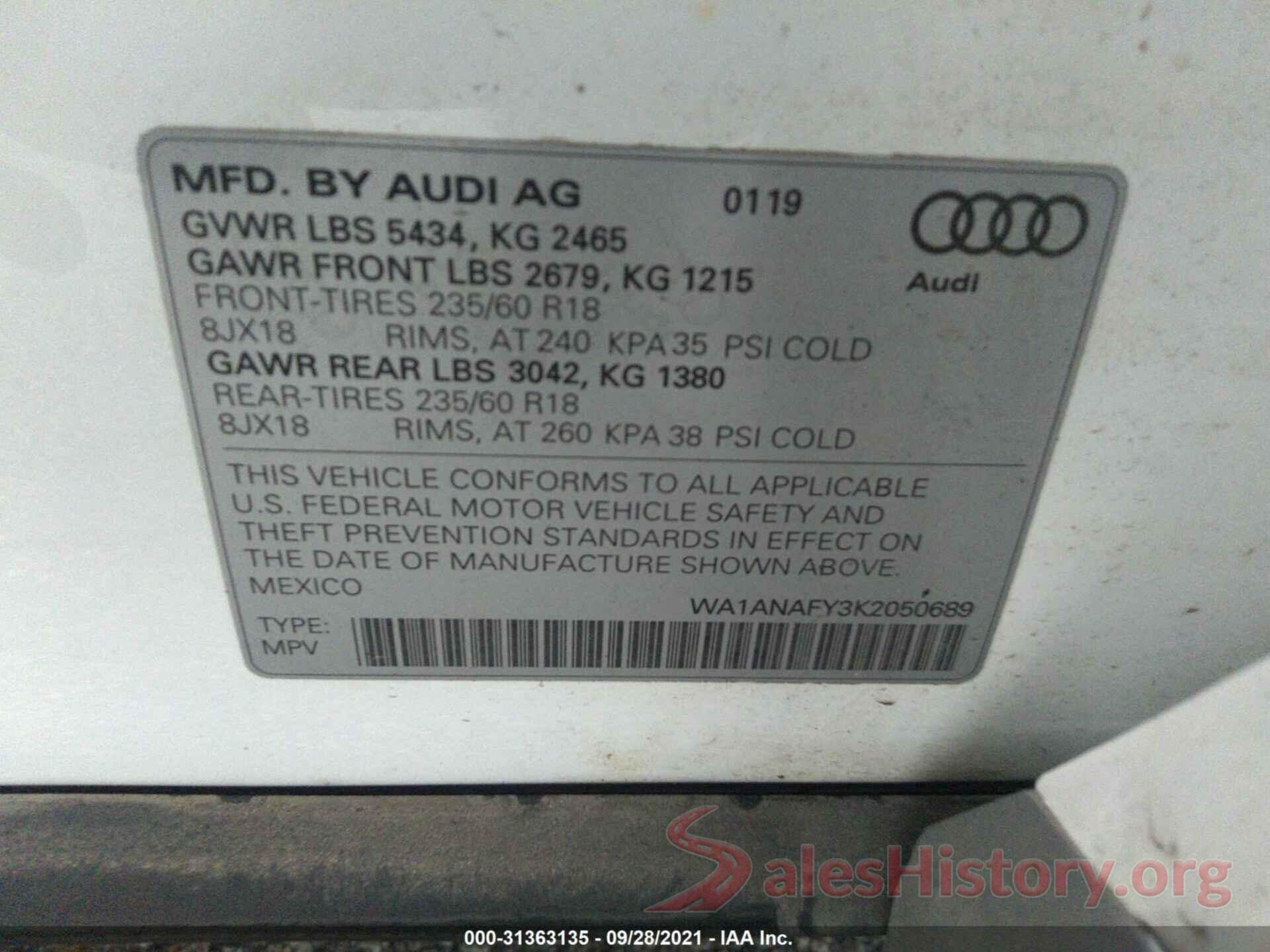 WA1ANAFY3K2050689 2019 AUDI Q5