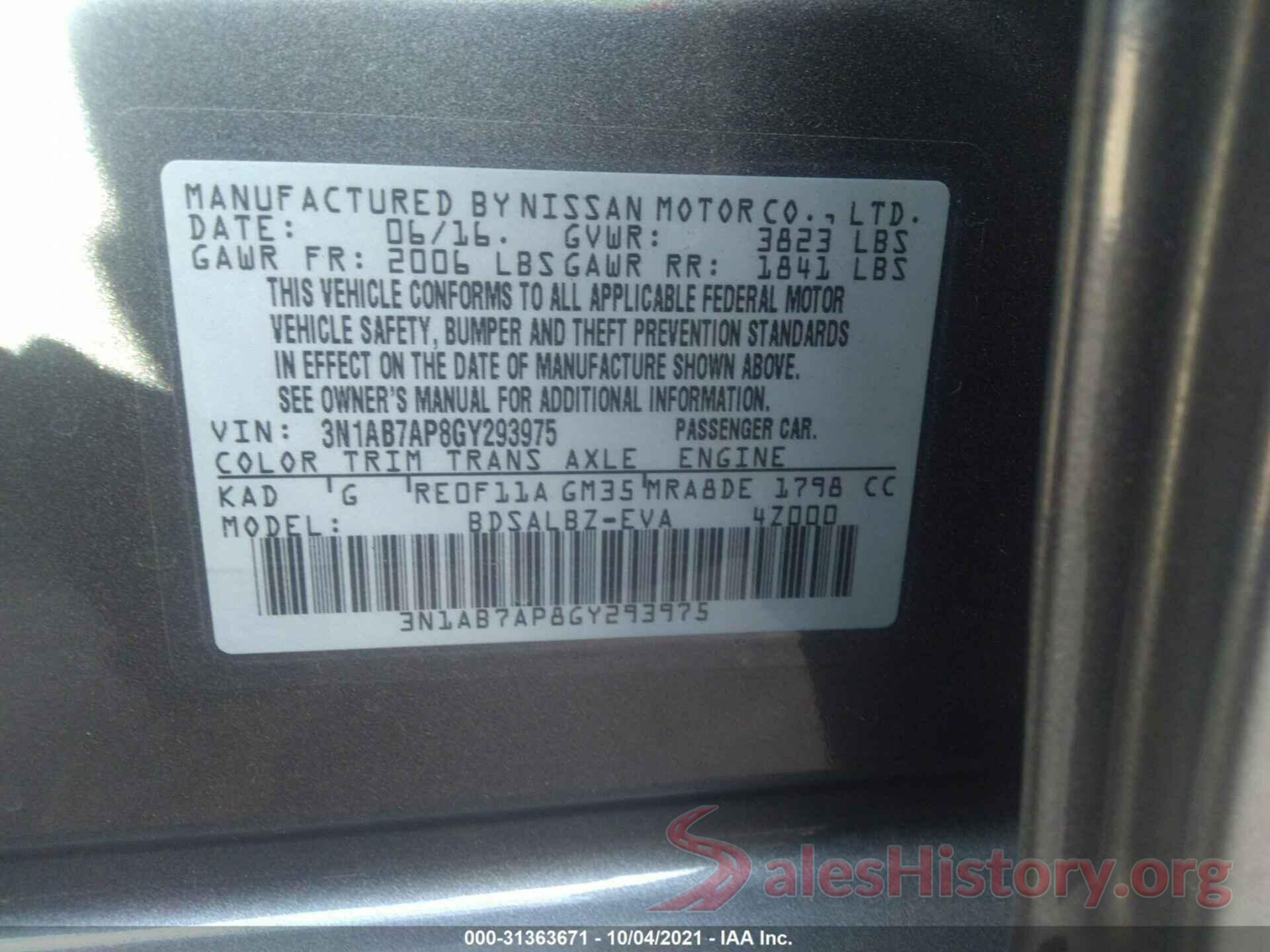 3N1AB7AP8GY293975 2016 NISSAN SENTRA