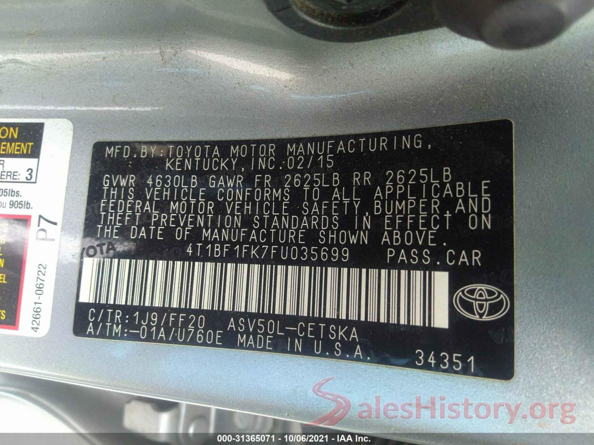 4T1BF1FK7FU035699 2015 TOYOTA CAMRY