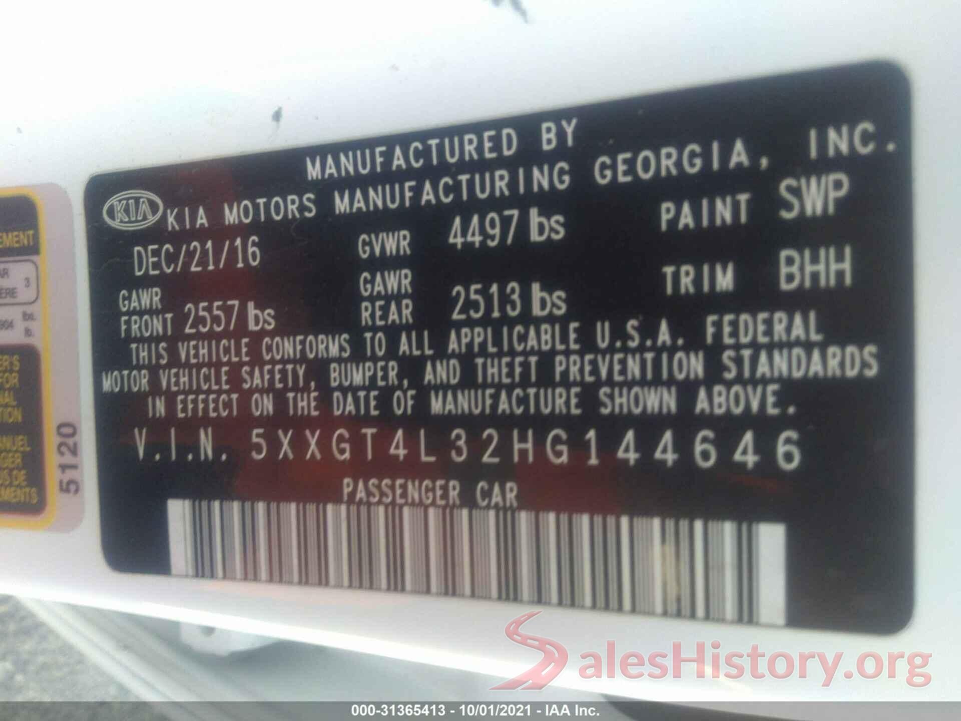 5XXGT4L32HG144646 2017 KIA OPTIMA