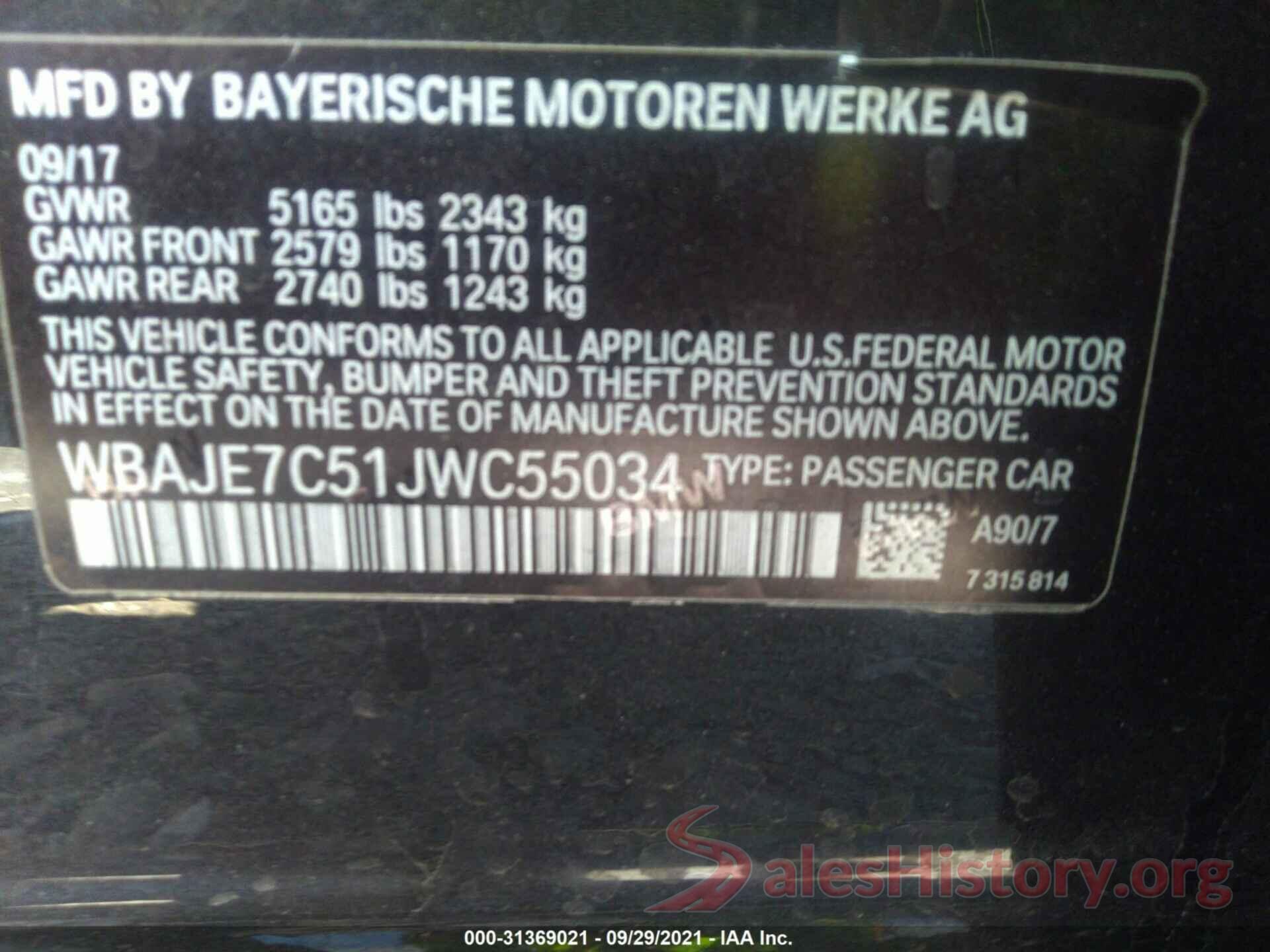 WBAJE7C51JWC55034 2018 BMW 5 SERIES