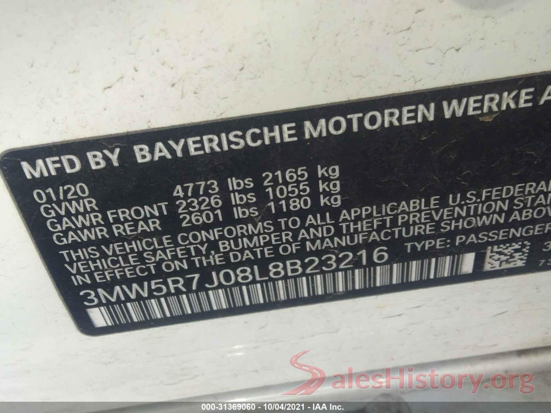 3MW5R7J08L8B23216 2020 BMW 3 SERIES