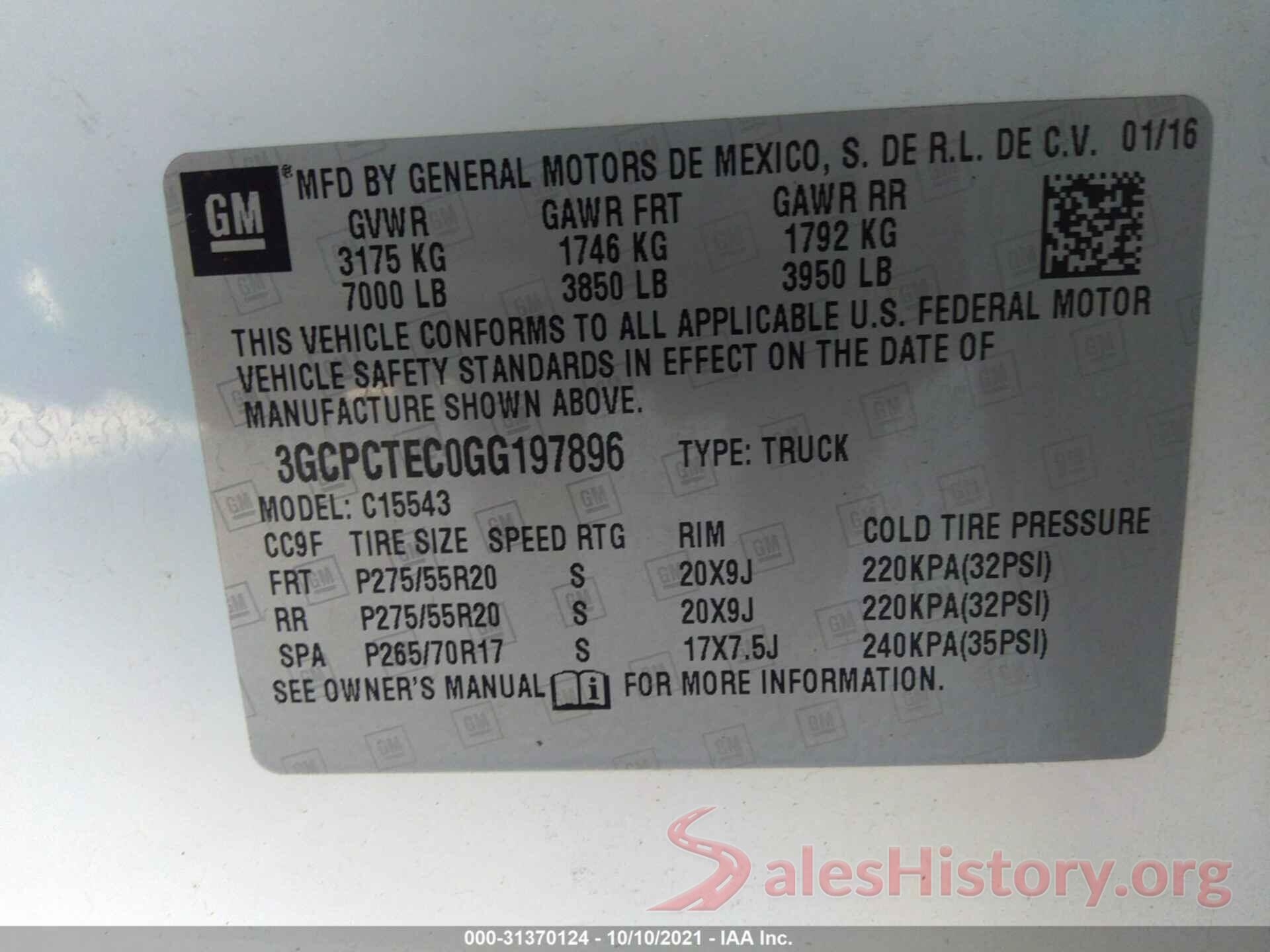 3GCPCTEC0GG197896 2016 CHEVROLET SILVERADO 1500