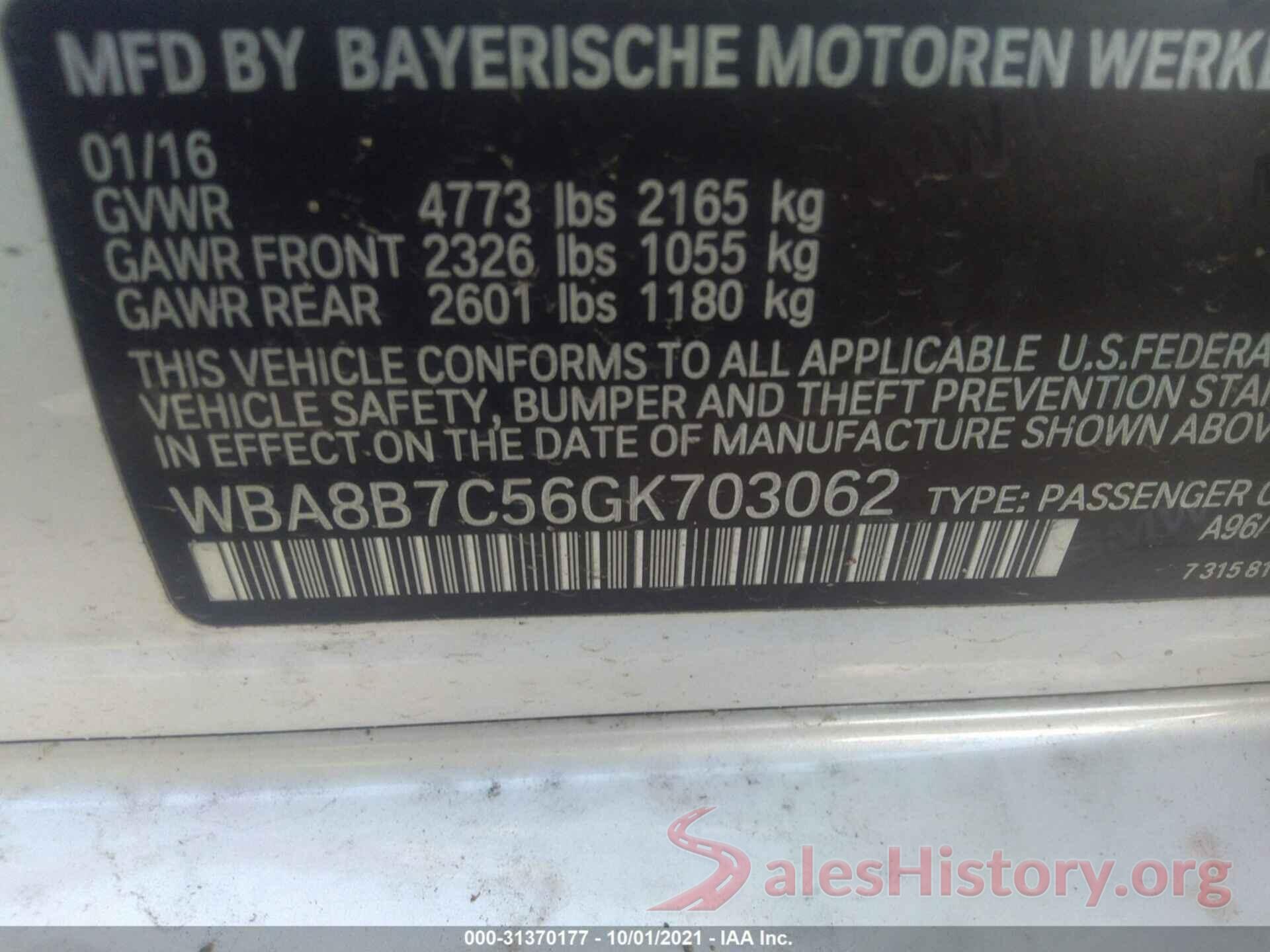 WBA8B7C56GK703062 2016 BMW 3 SERIES