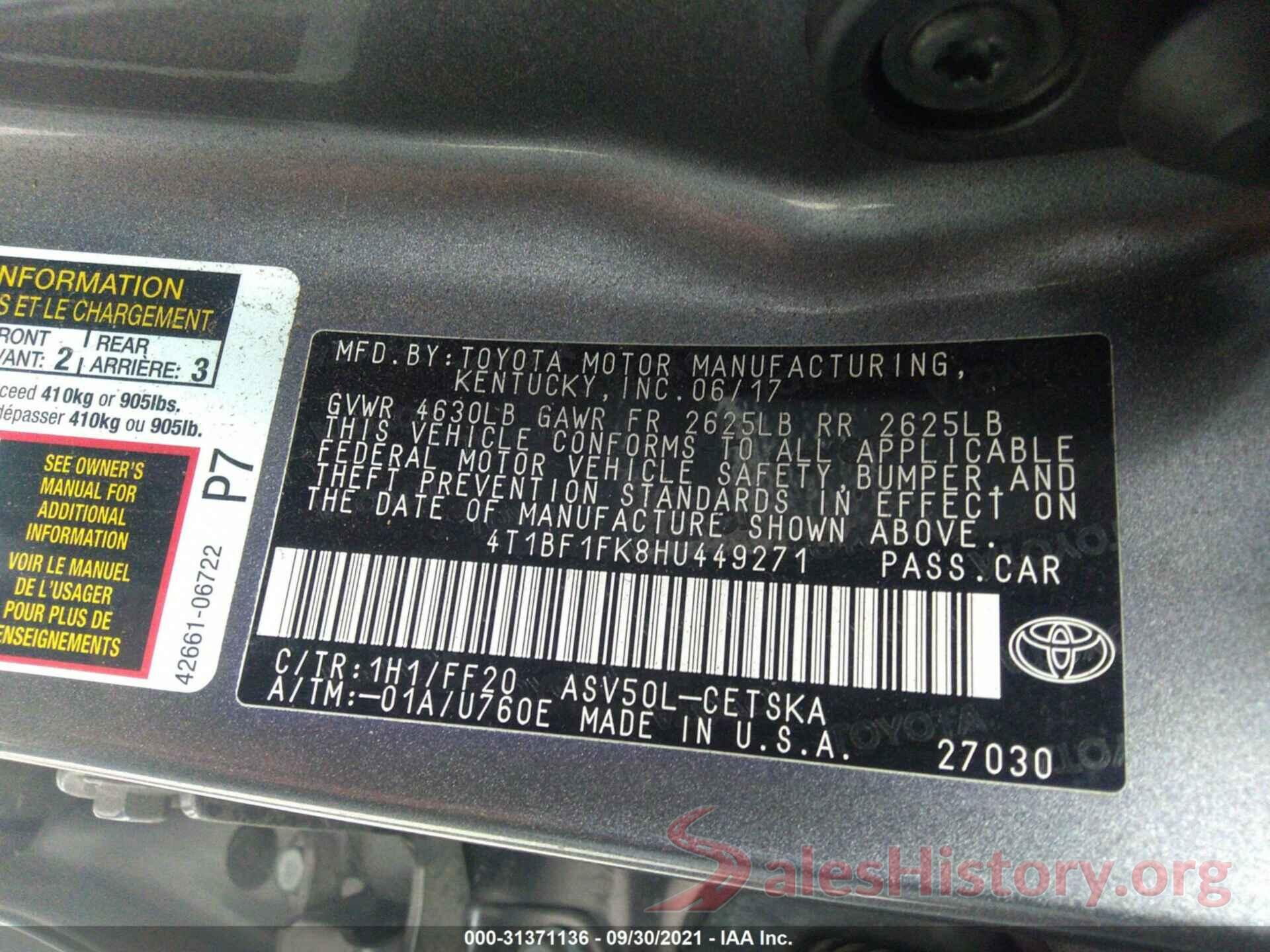 4T1BF1FK8HU449271 2017 TOYOTA CAMRY