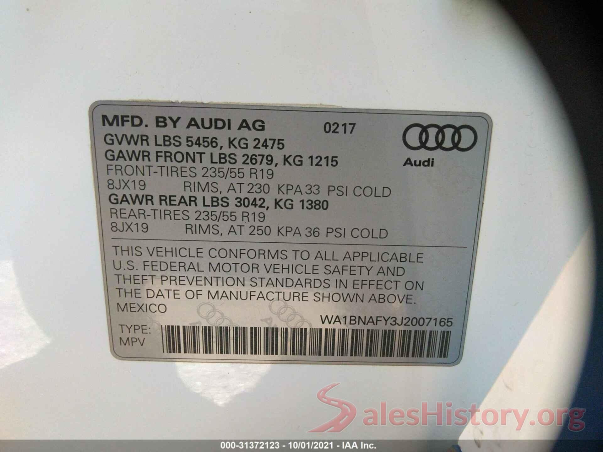 WA1BNAFY3J2007165 2018 AUDI Q5