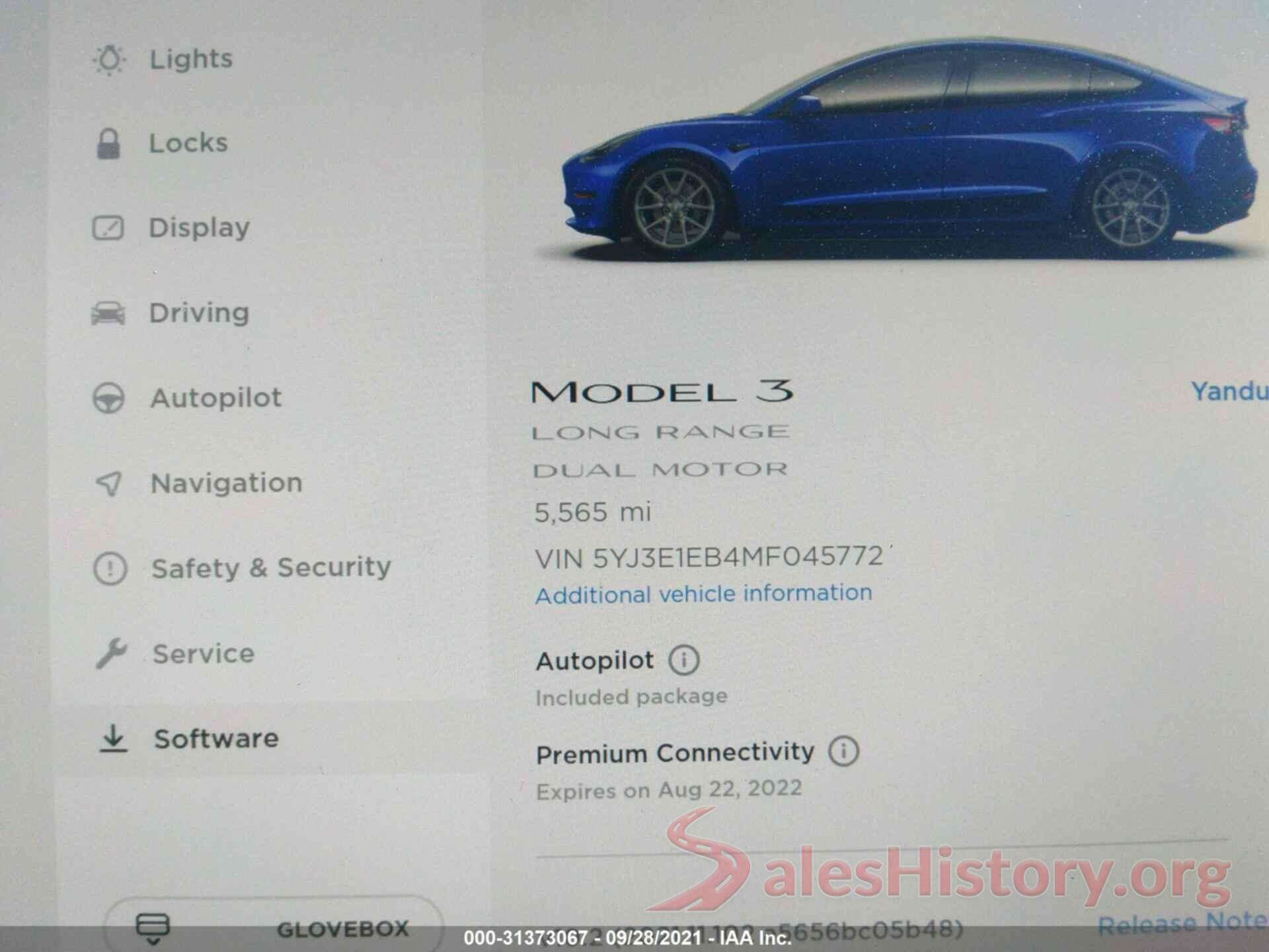 5YJ3E1EB4MF045772 2021 TESLA MODEL 3