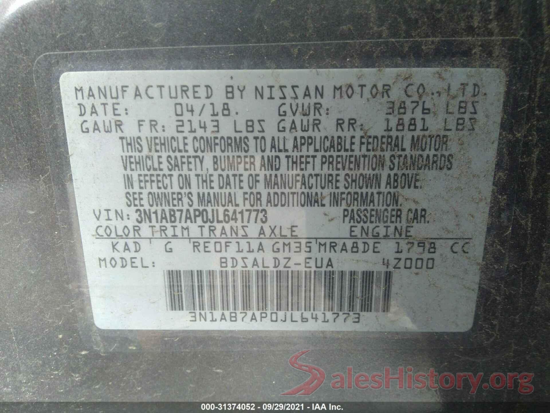 3N1AB7AP0JL641773 2018 NISSAN SENTRA