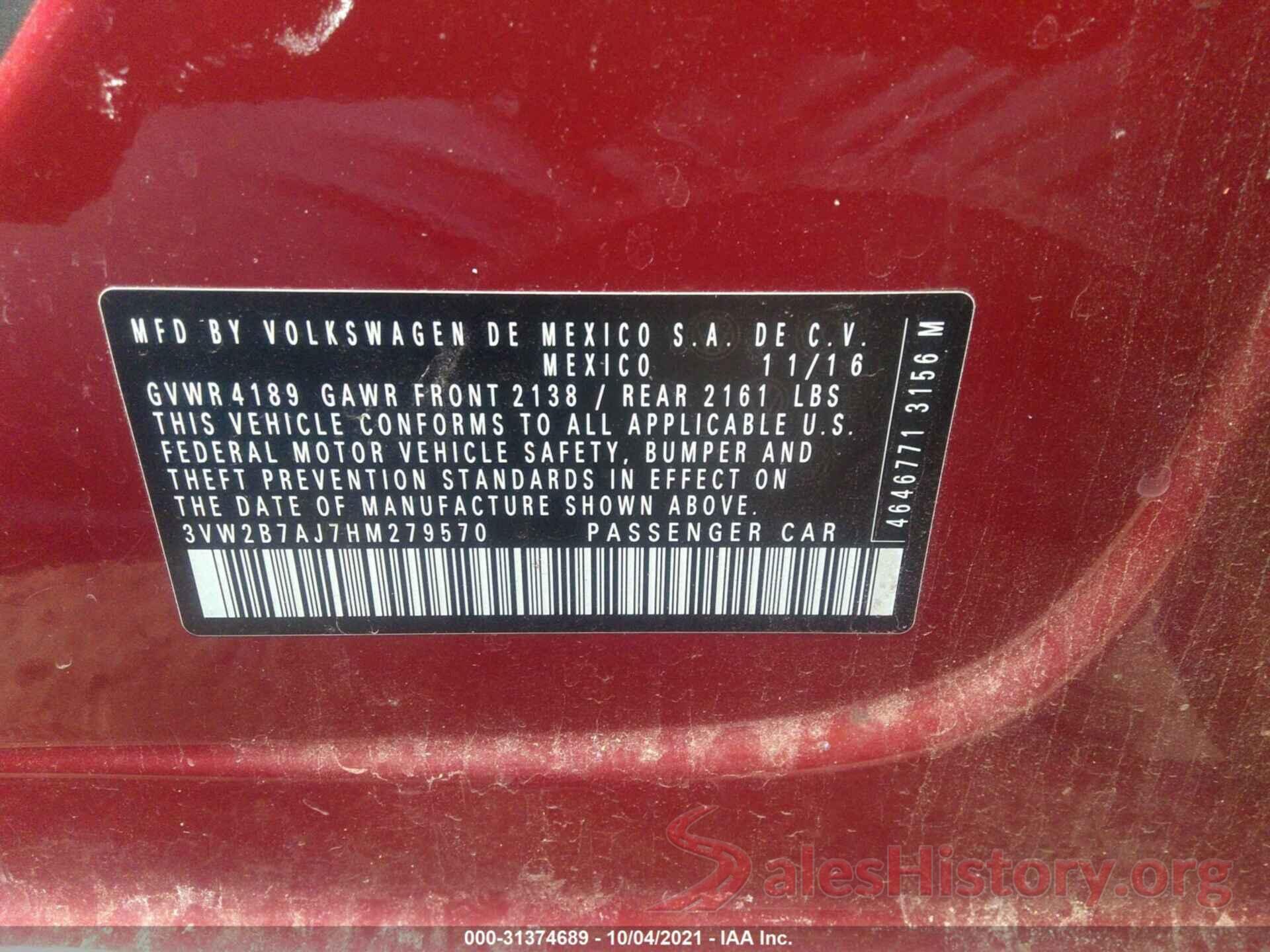 3VW2B7AJ7HM279570 2017 VOLKSWAGEN JETTA