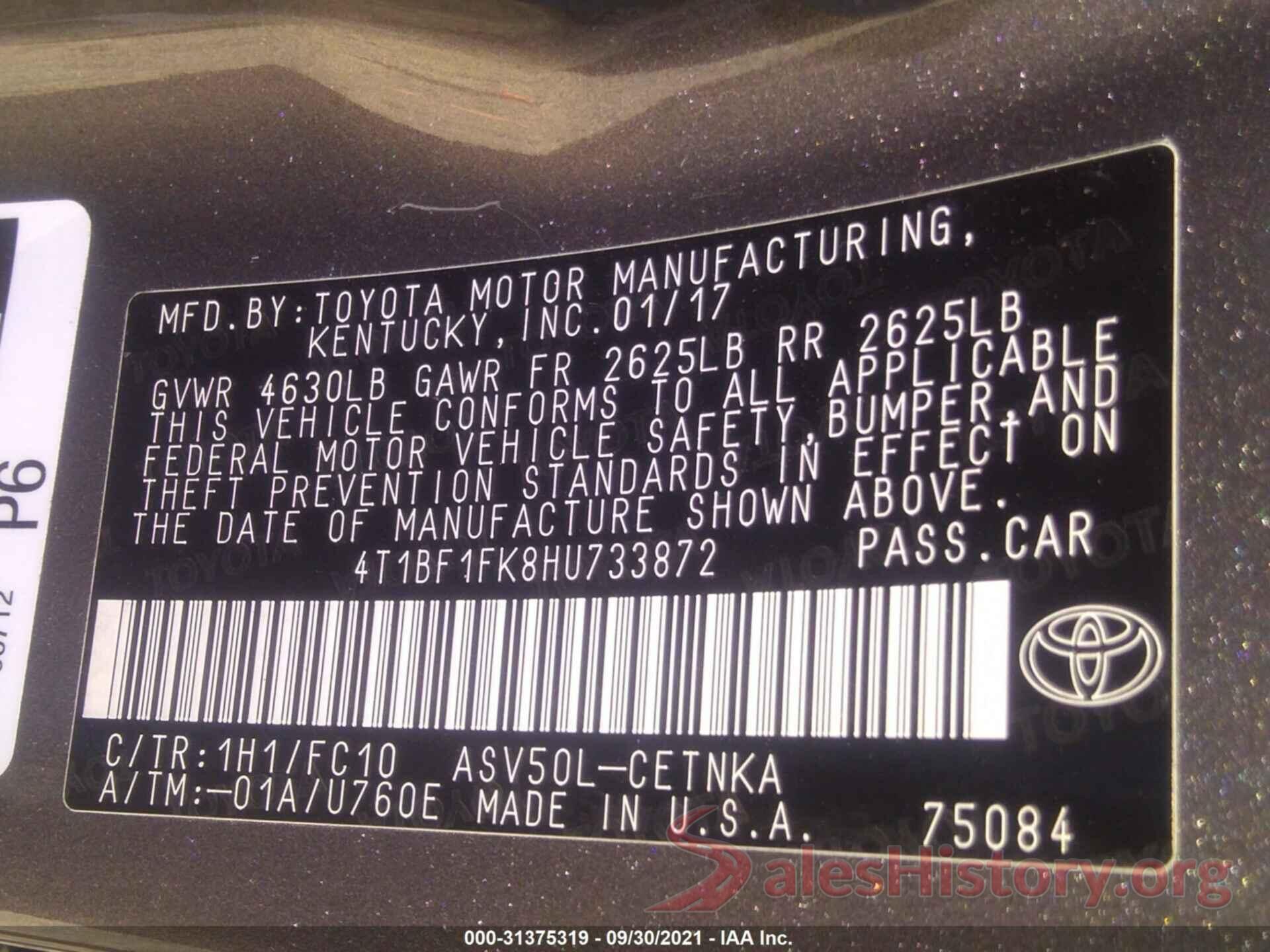 4T1BF1FK8HU733872 2017 TOYOTA CAMRY