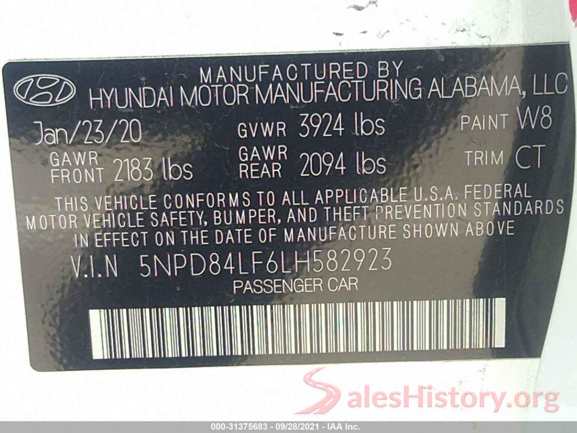 5NPD84LF6LH582923 2020 HYUNDAI ELANTRA