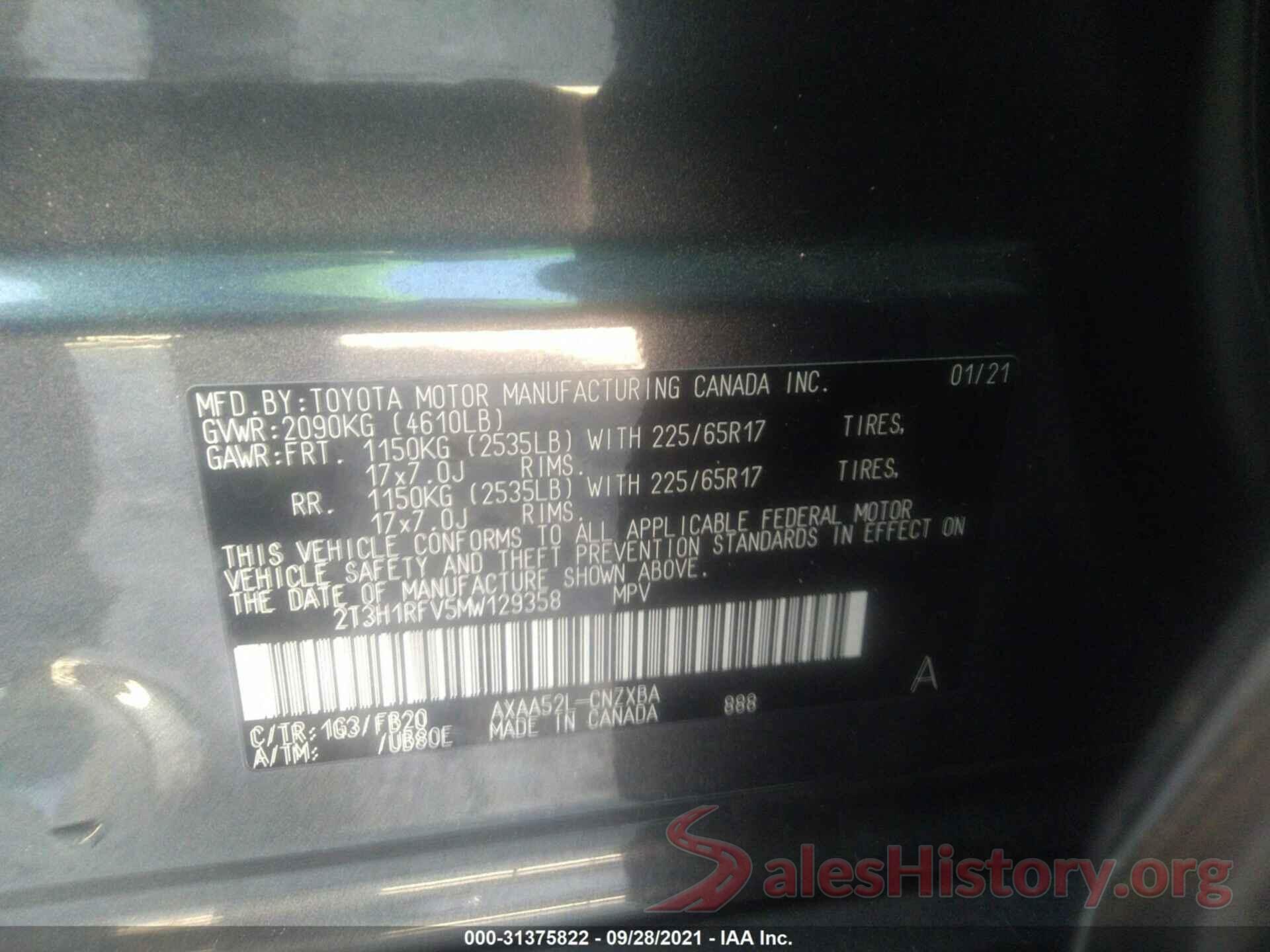 2T3H1RFV5MW129358 2021 TOYOTA RAV4