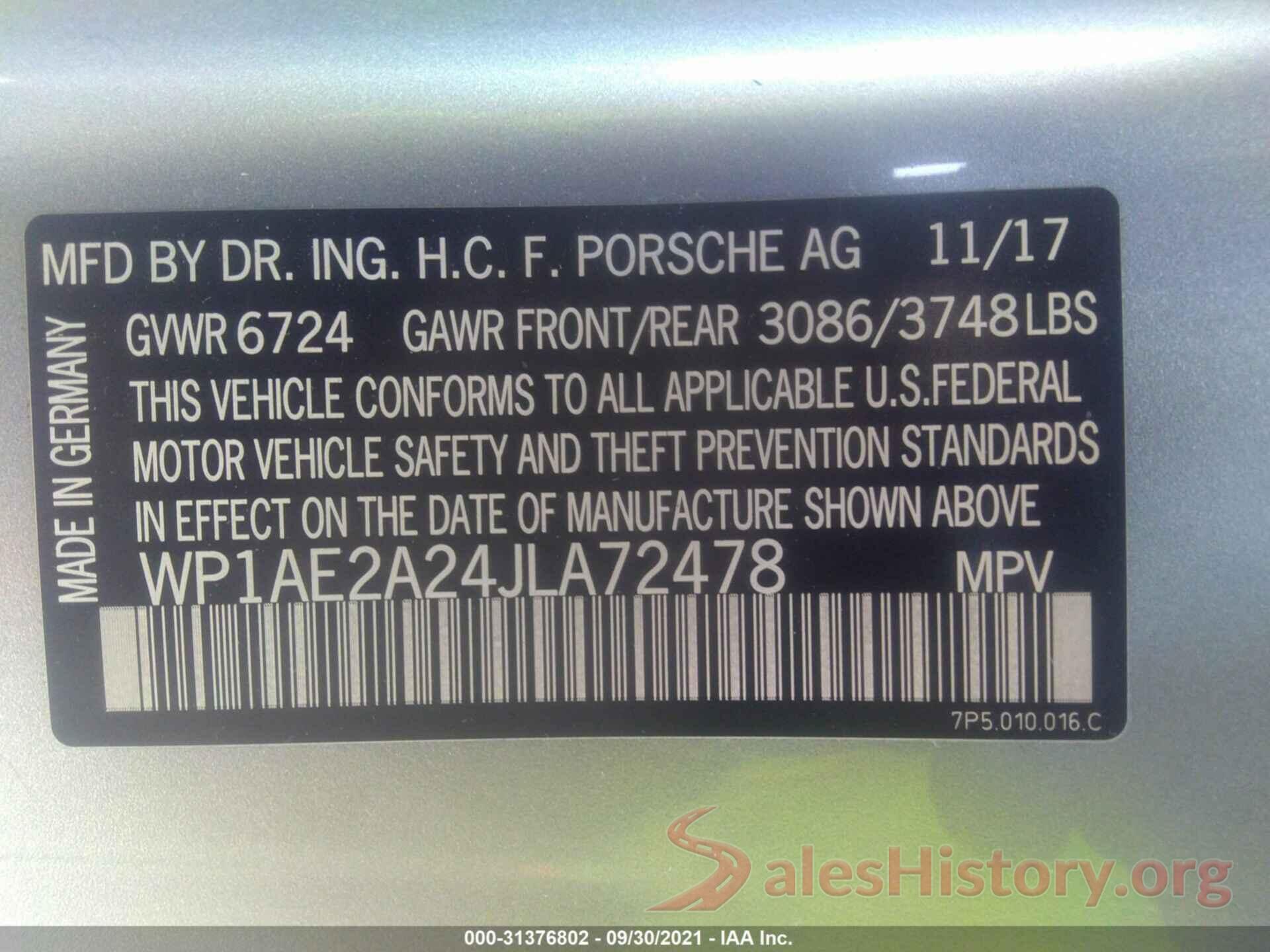 WP1AE2A24JLA72478 2018 PORSCHE CAYENNE