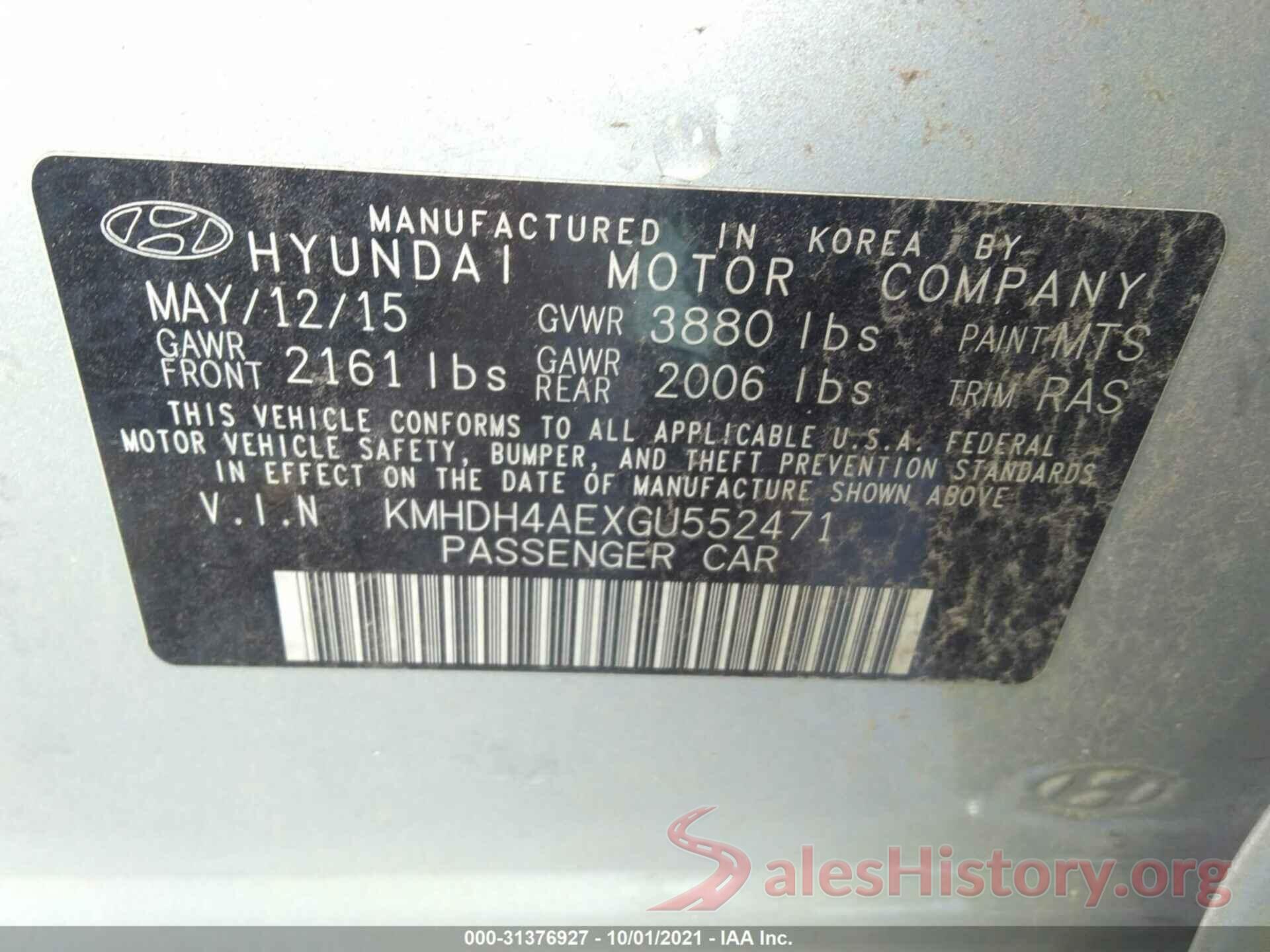 KMHDH4AEXGU552471 2016 HYUNDAI ELANTRA