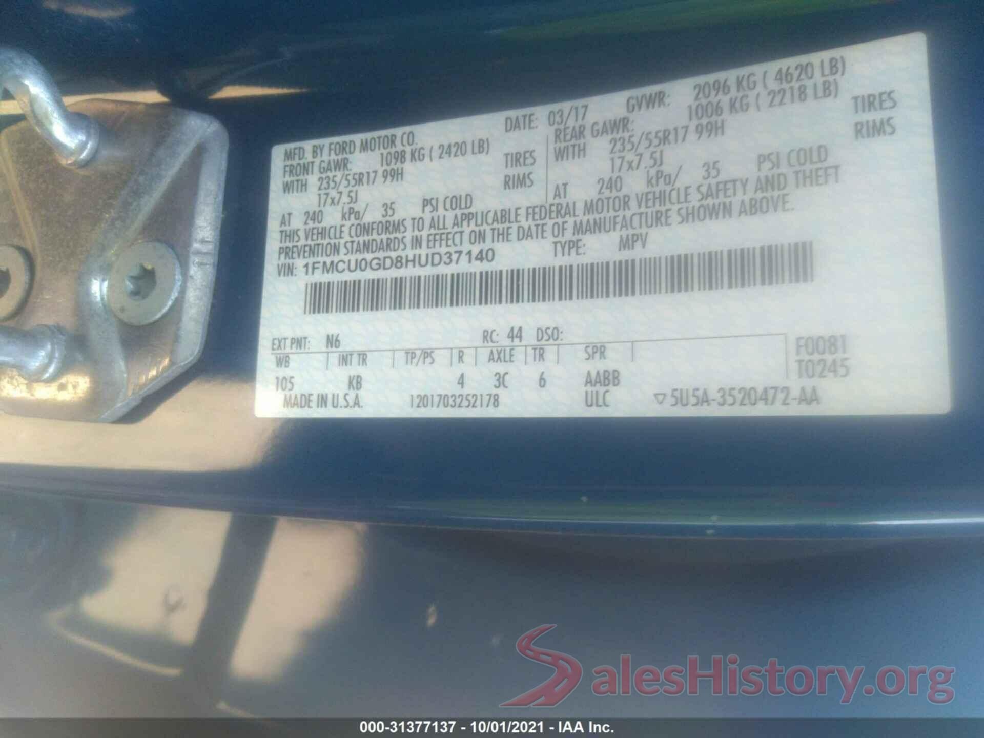 1FMCU0GD8HUD37140 2017 FORD ESCAPE