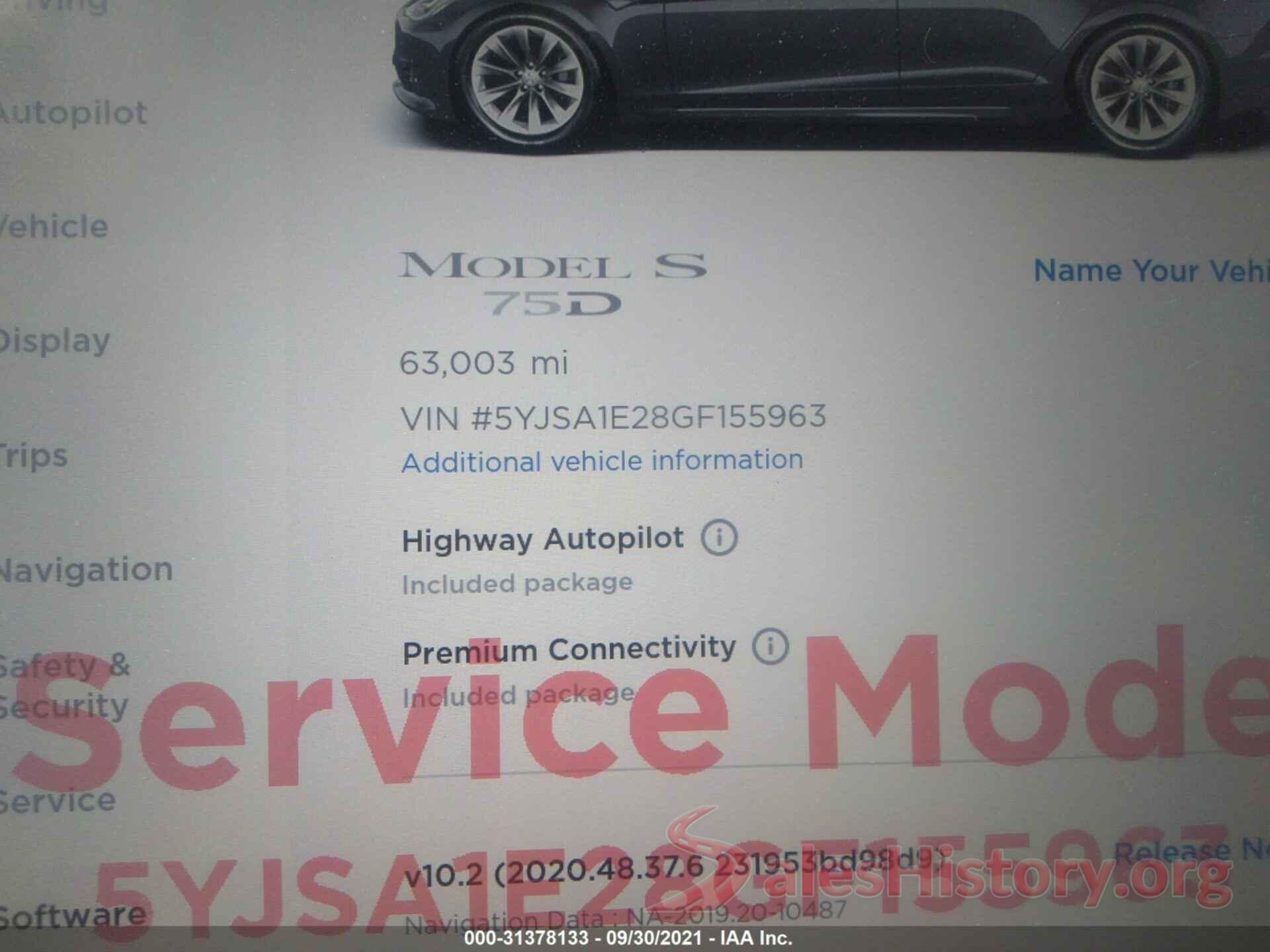 5YJSA1E28GF155963 2016 TESLA MODEL S