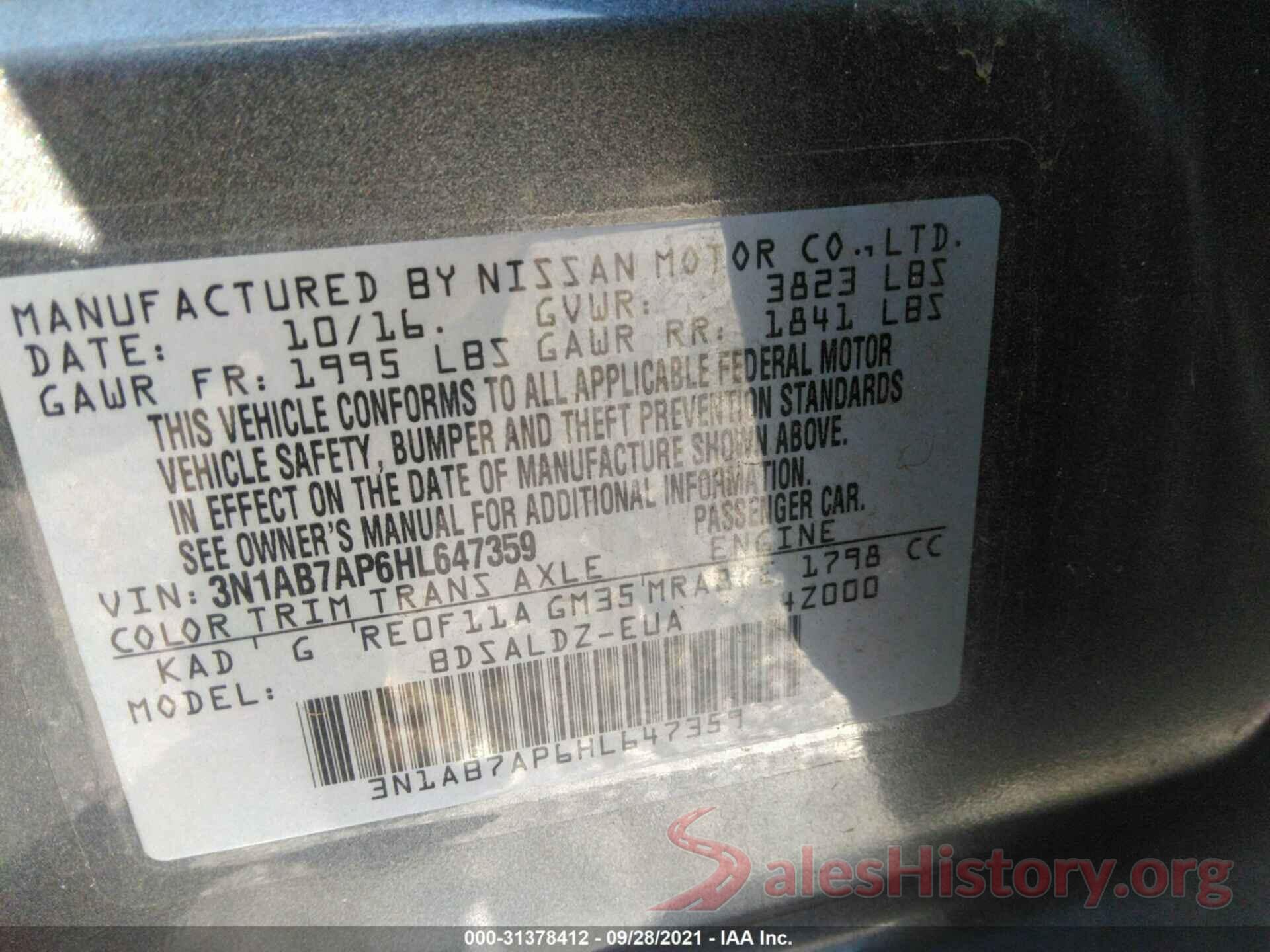 3N1AB7AP6HL647359 2017 NISSAN SENTRA