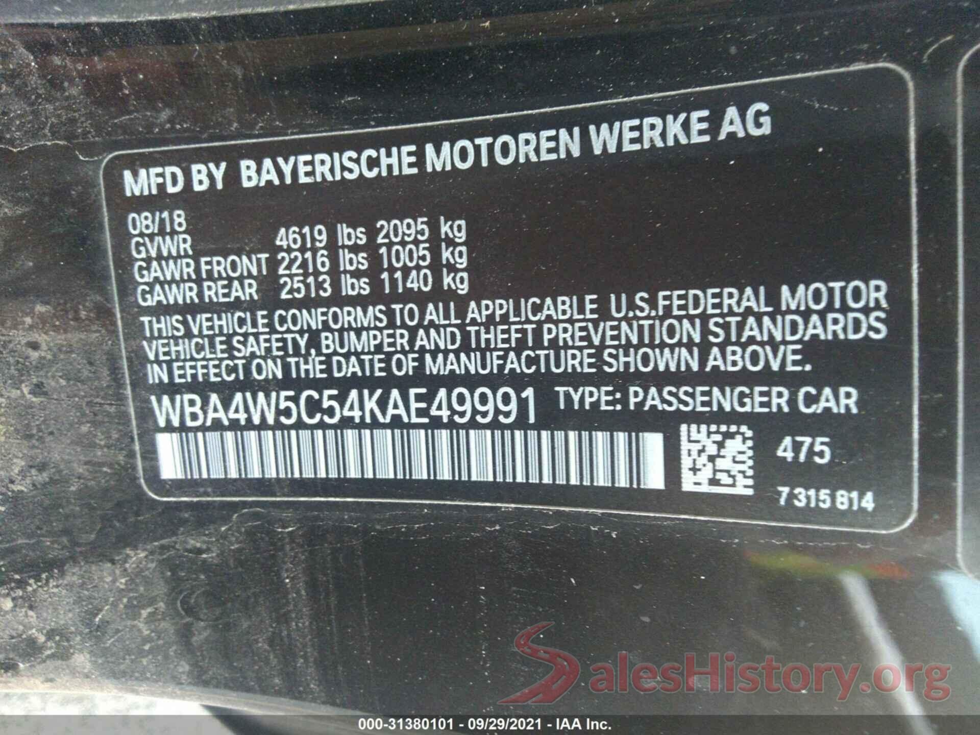 WBA4W5C54KAE49991 2019 BMW 4 SERIES