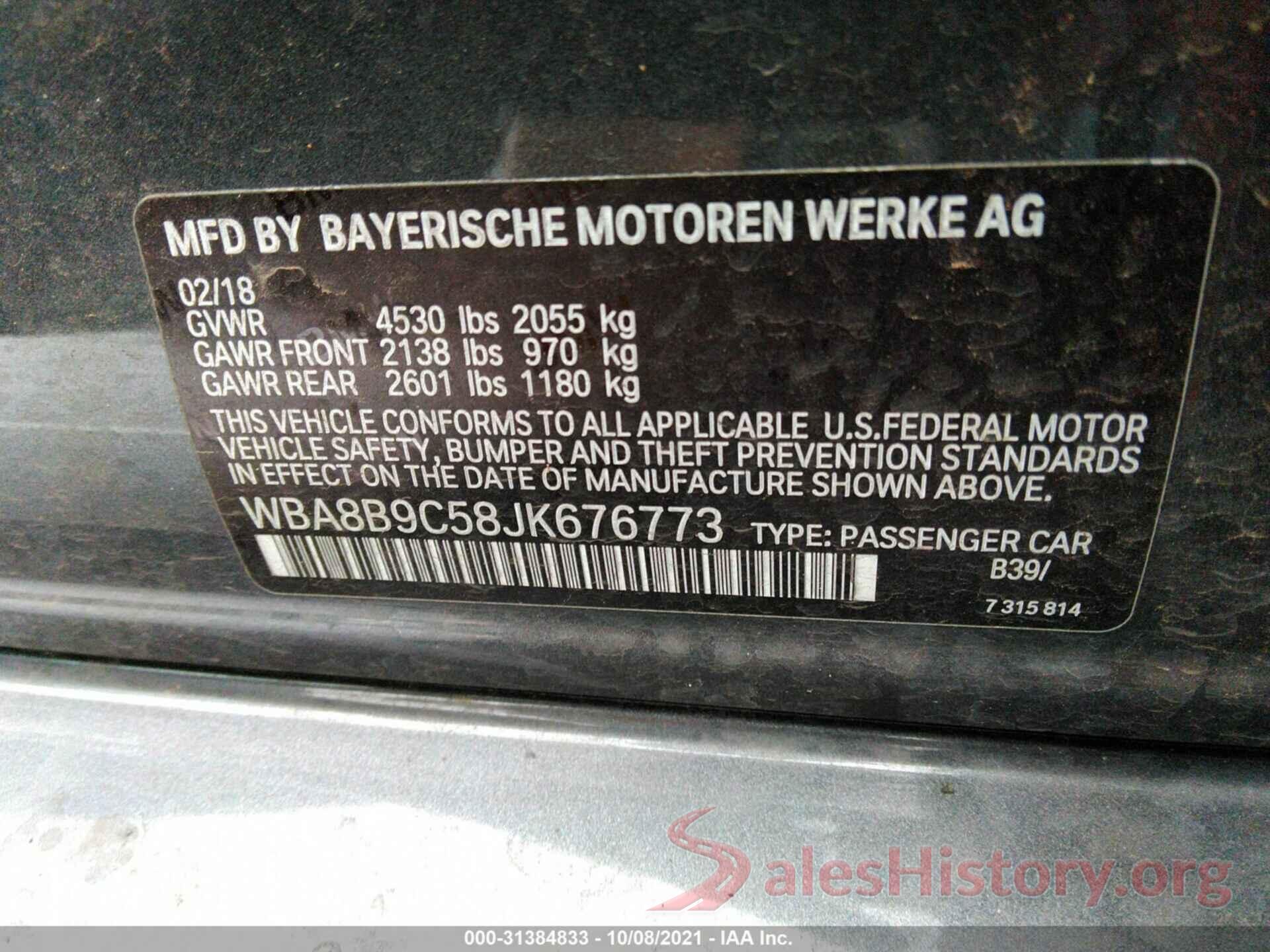 WBA8B9C58JK676773 2018 BMW 3 SERIES