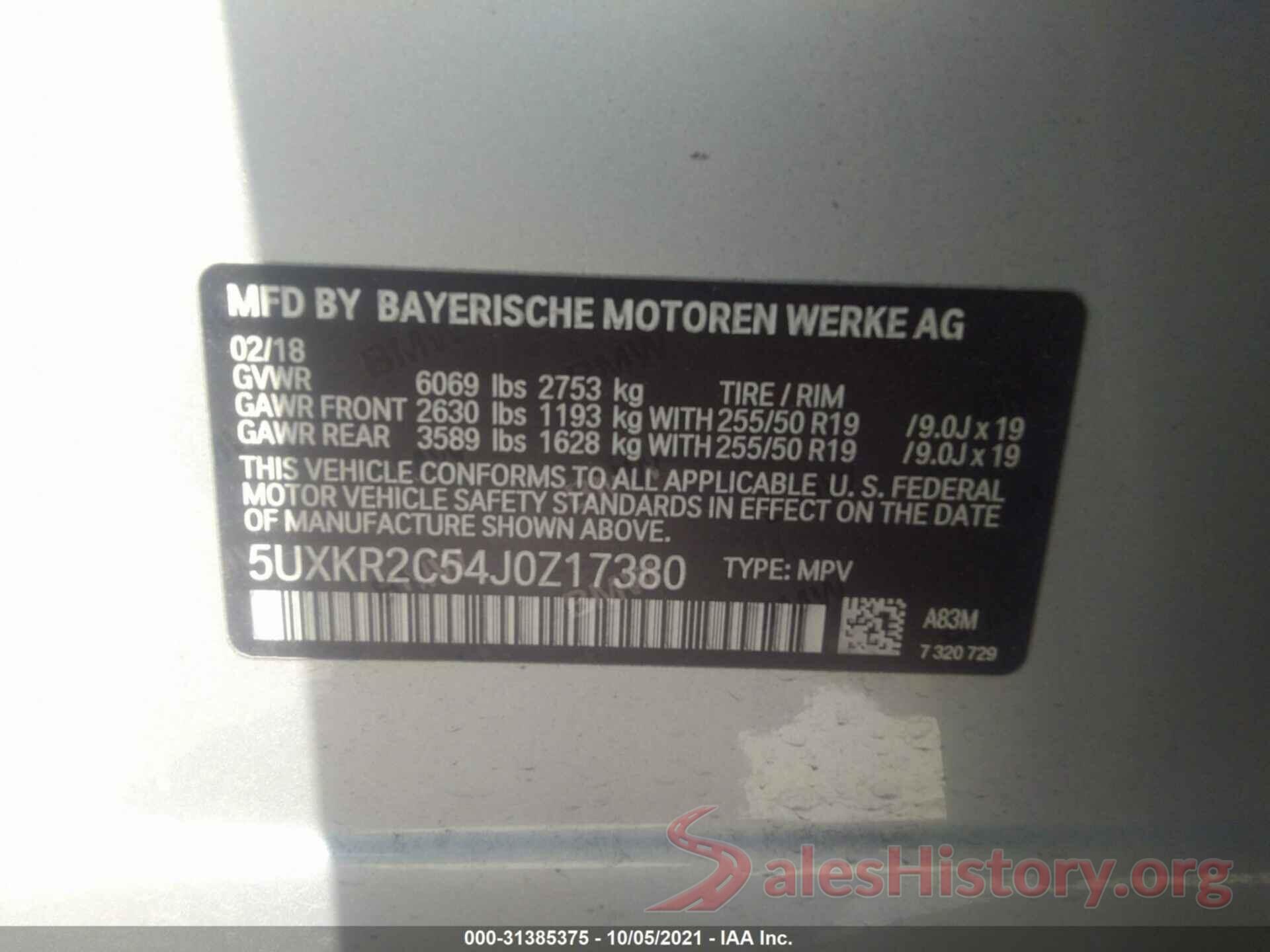 5UXKR2C54J0Z17380 2018 BMW X5