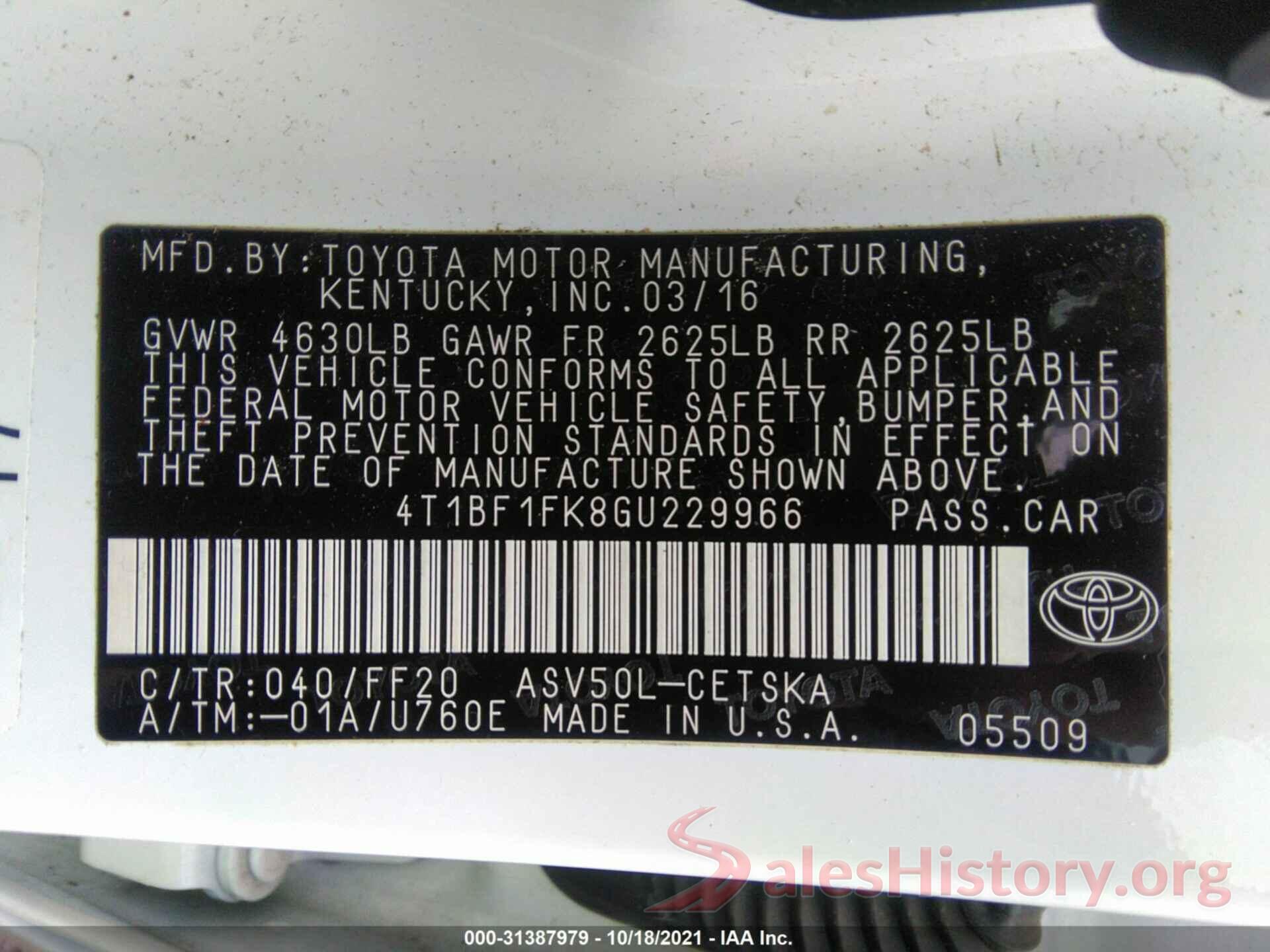 4T1BF1FK8GU229966 2016 TOYOTA CAMRY