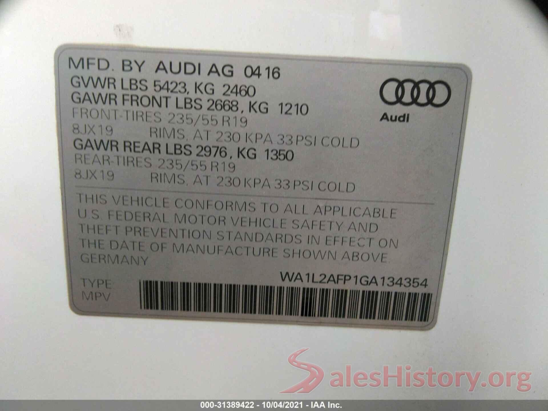 WA1L2AFP1GA134354 2016 AUDI Q5