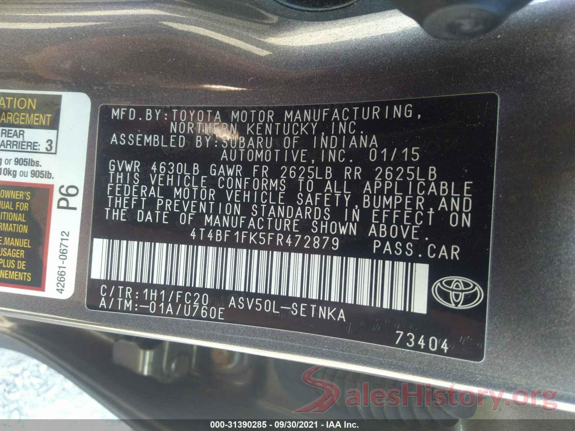 4T4BF1FK5FR472879 2015 TOYOTA CAMRY