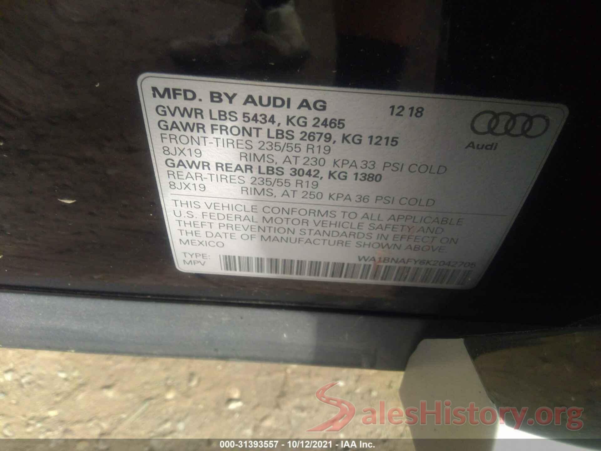 WA1BNAFY6K2042705 2019 AUDI Q5