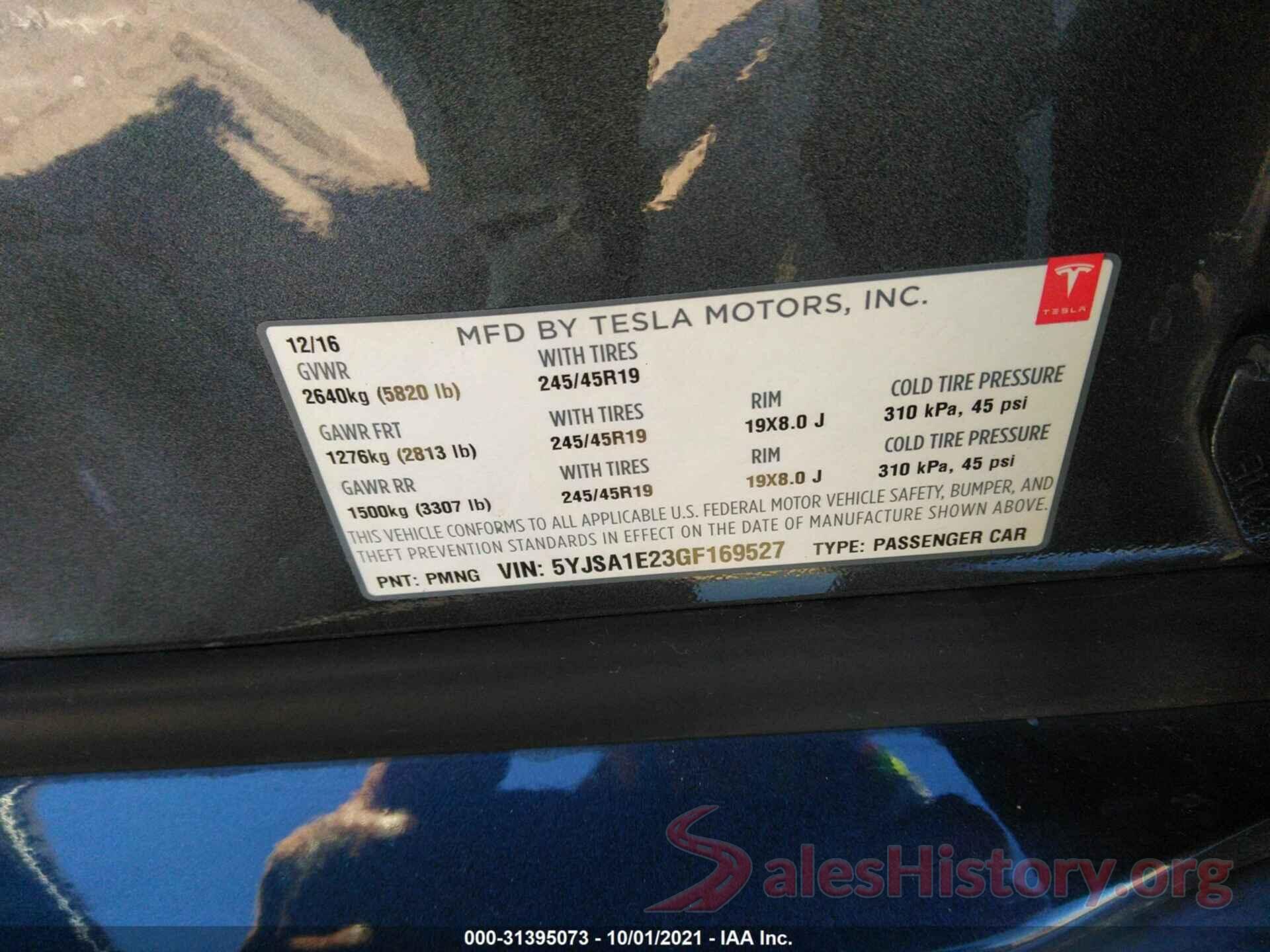 5YJSA1E23GF169527 2016 TESLA MODEL S