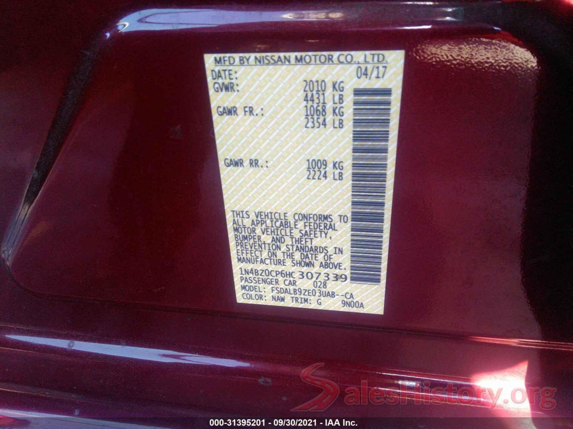 1N4BZ0CP6HC307339 2017 NISSAN LEAF