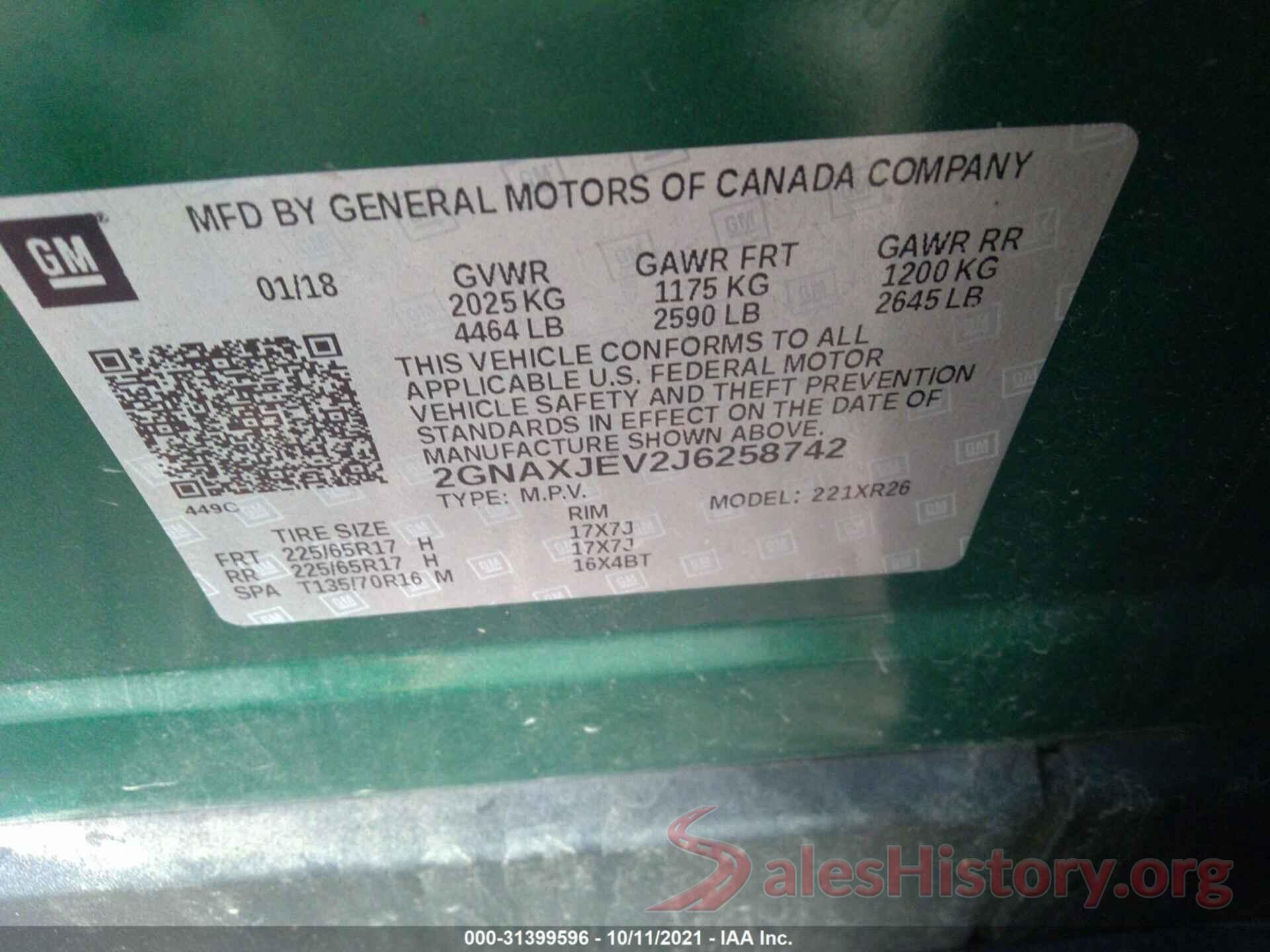 2GNAXJEV2J6258742 2018 CHEVROLET EQUINOX