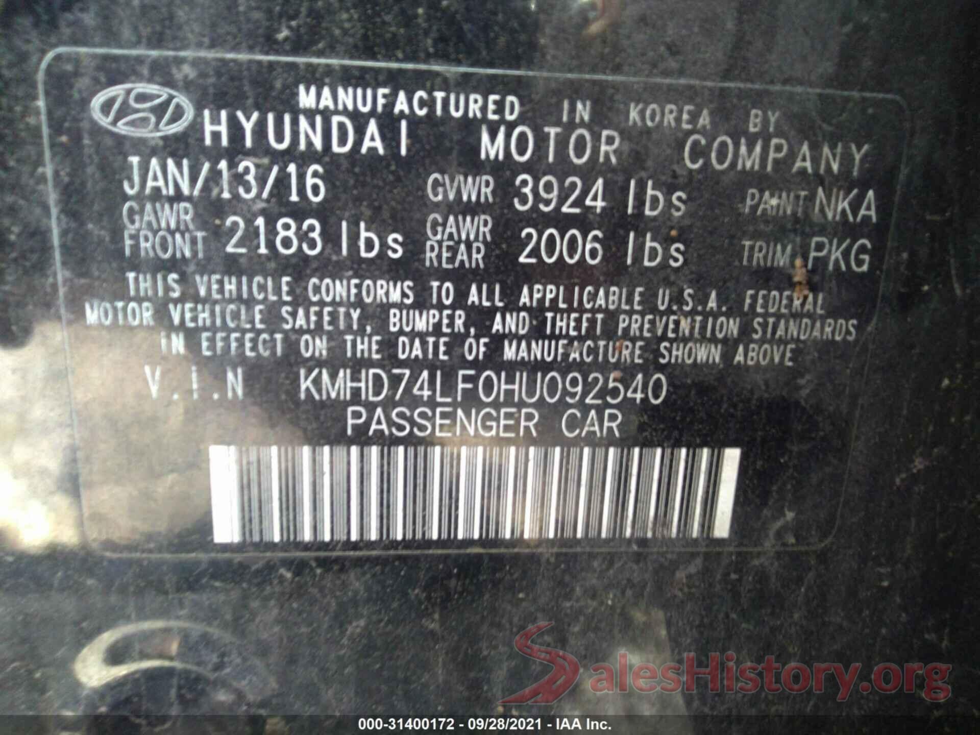 KMHD74LF0HU092540 2017 HYUNDAI ELANTRA