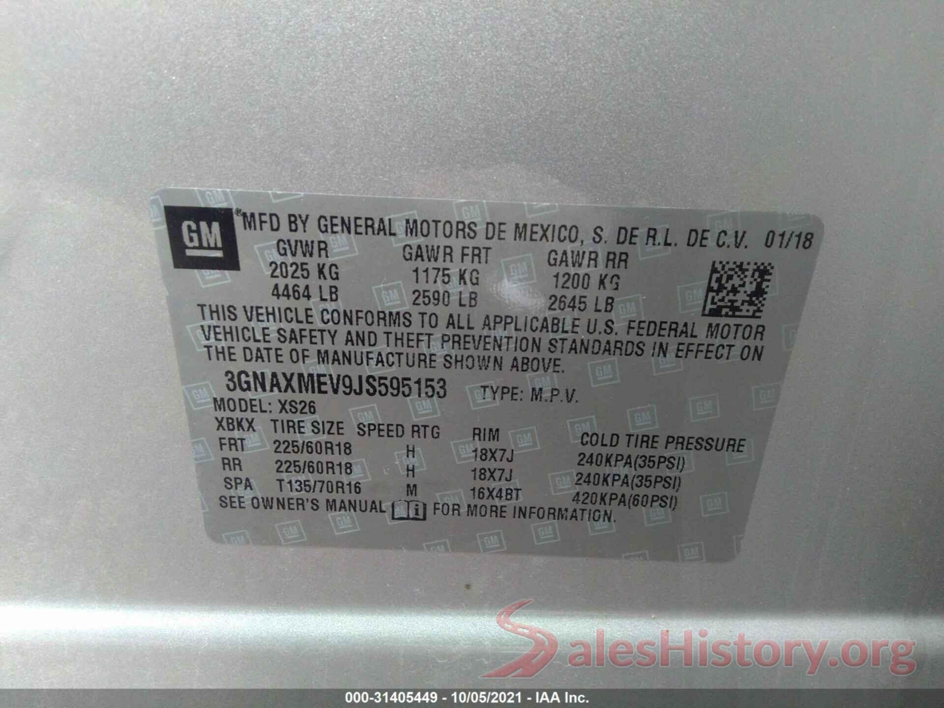 3GNAXMEV9JS595153 2018 CHEVROLET EQUINOX