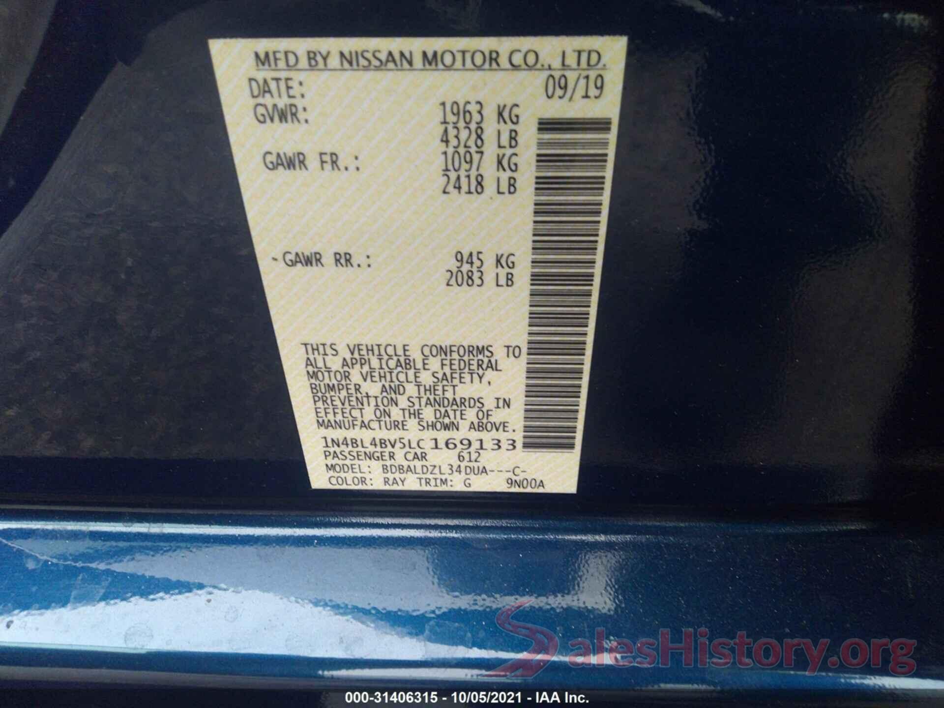 1N4BL4BV5LC169133 2020 NISSAN ALTIMA