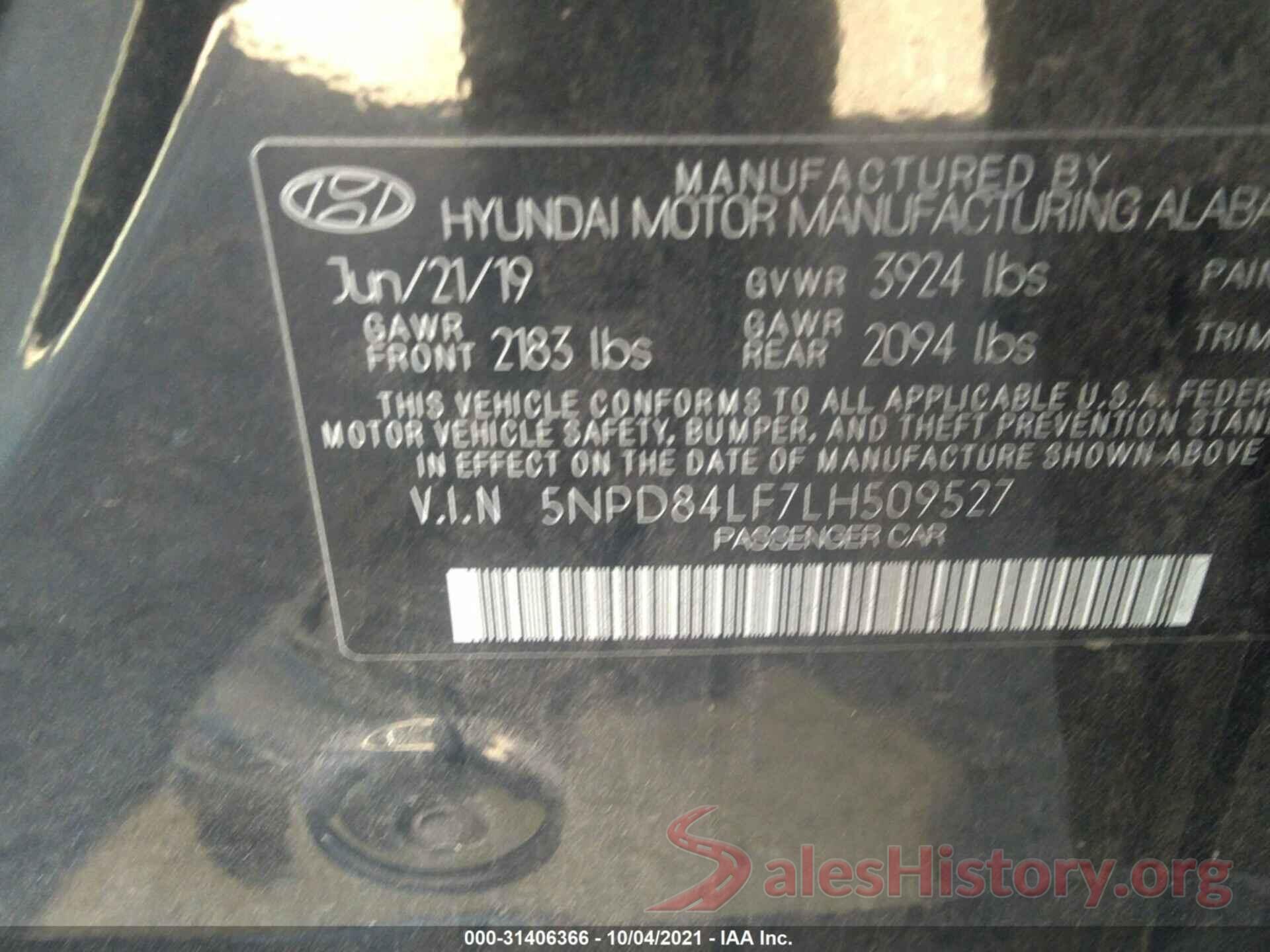 5NPD84LF7LH509527 2020 HYUNDAI ELANTRA