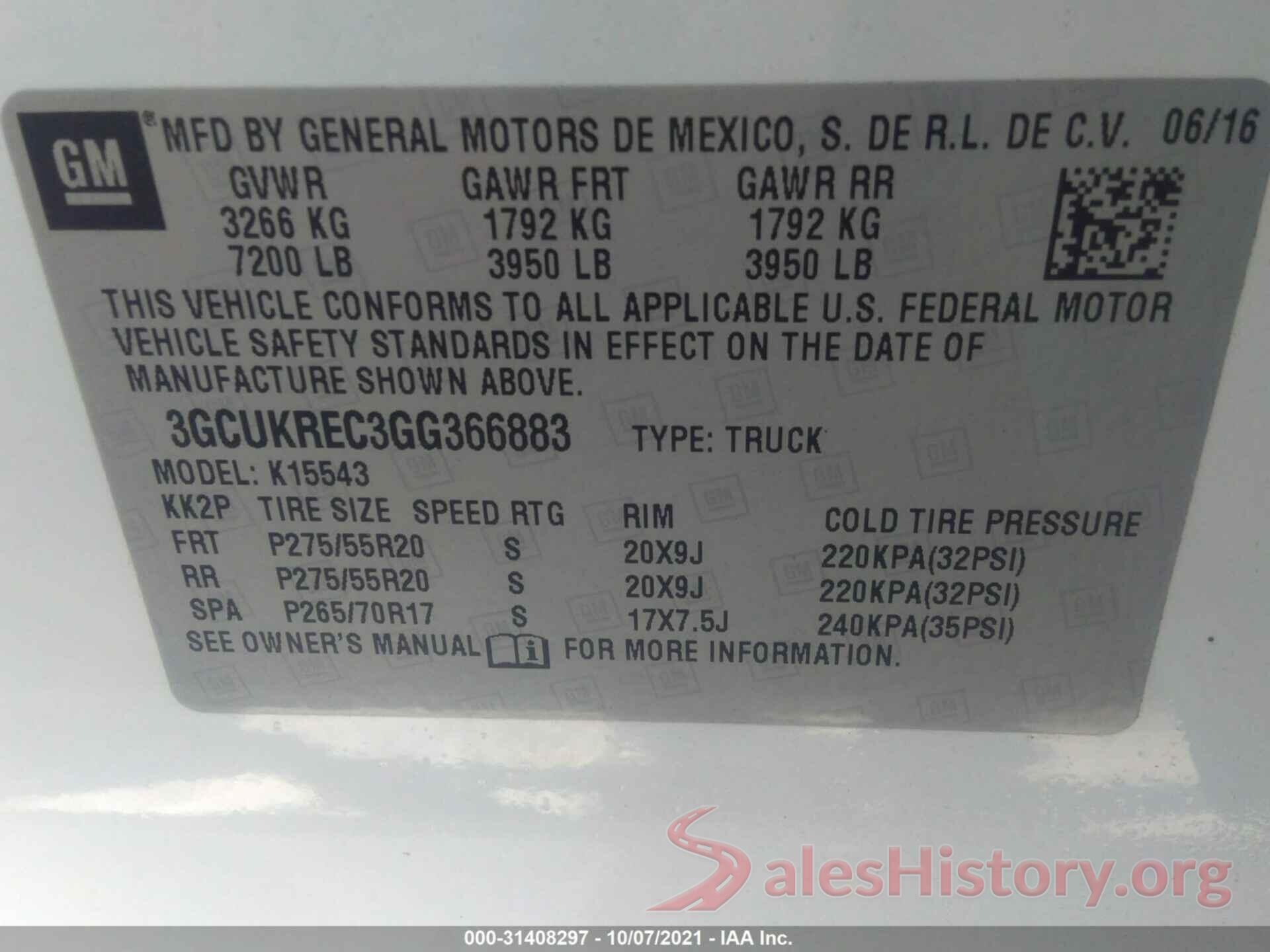 3GCUKREC3GG366883 2016 CHEVROLET SILVERADO 1500