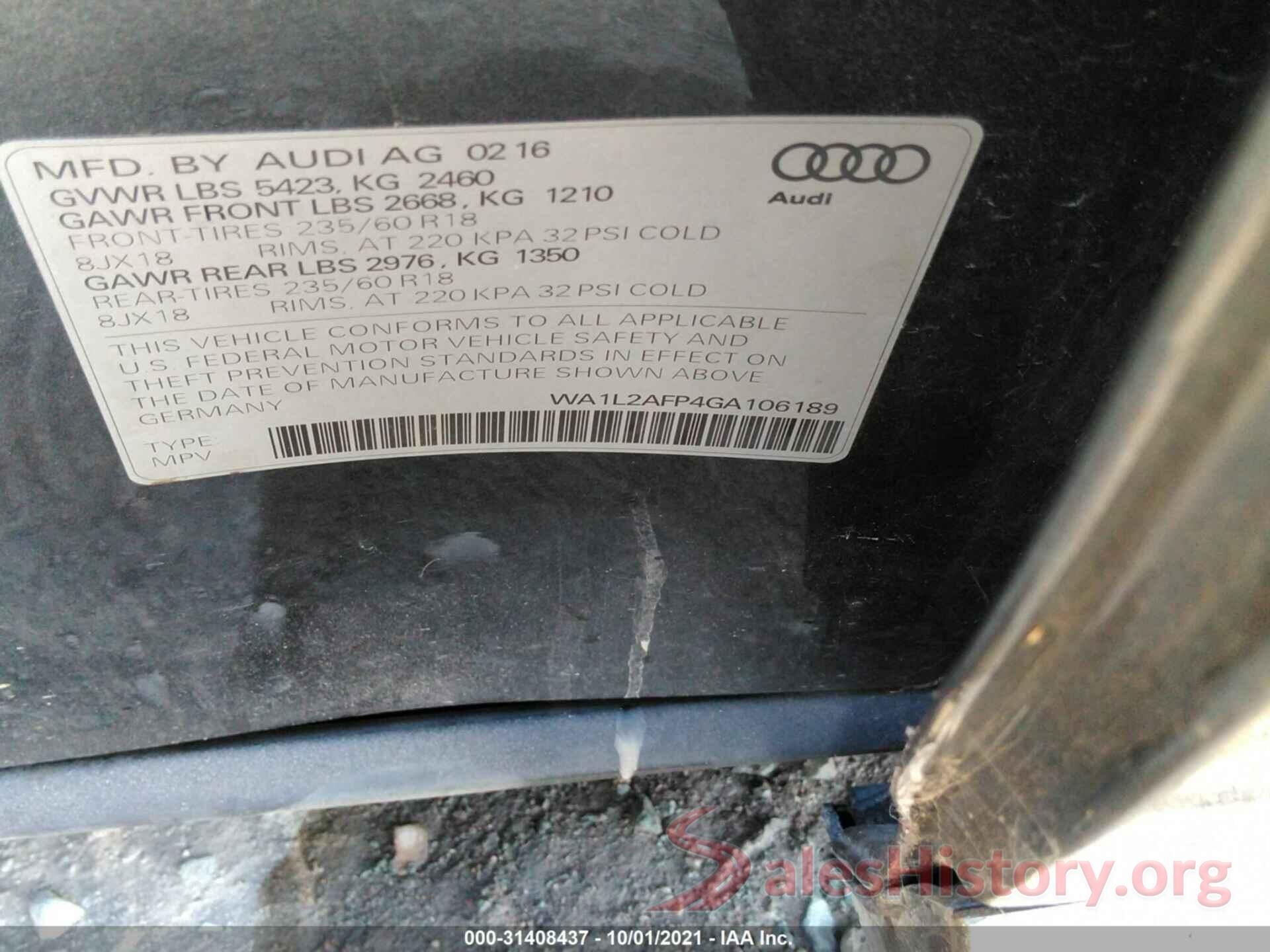 WA1L2AFP4GA106189 2016 AUDI Q5