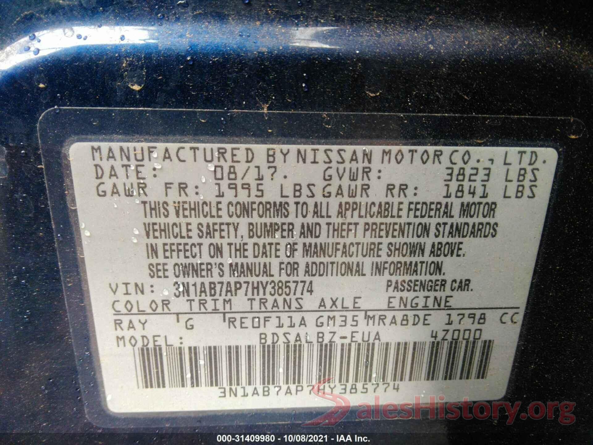 3N1AB7AP7HY385774 2017 NISSAN SENTRA