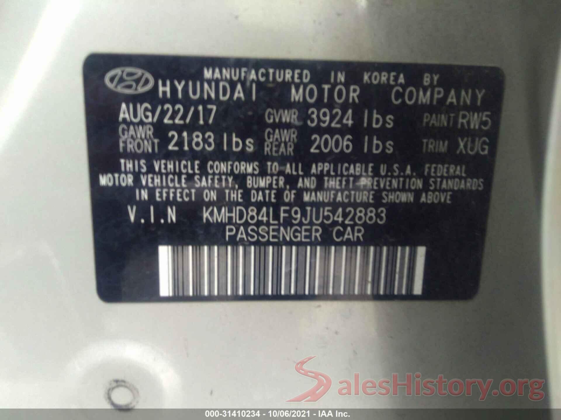 KMHD84LF9JU542883 2018 HYUNDAI ELANTRA