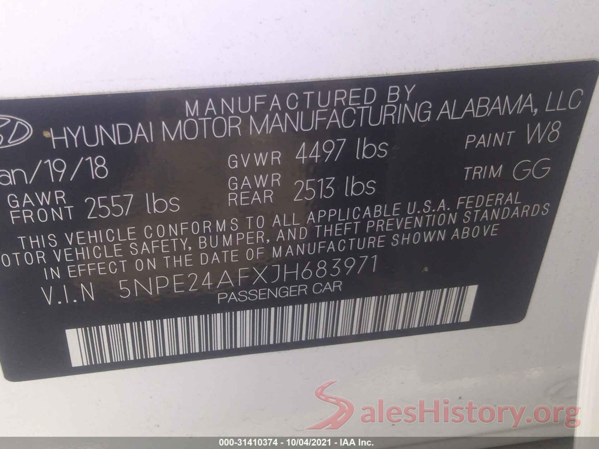 5NPE24AFXJH683971 2018 HYUNDAI SONATA