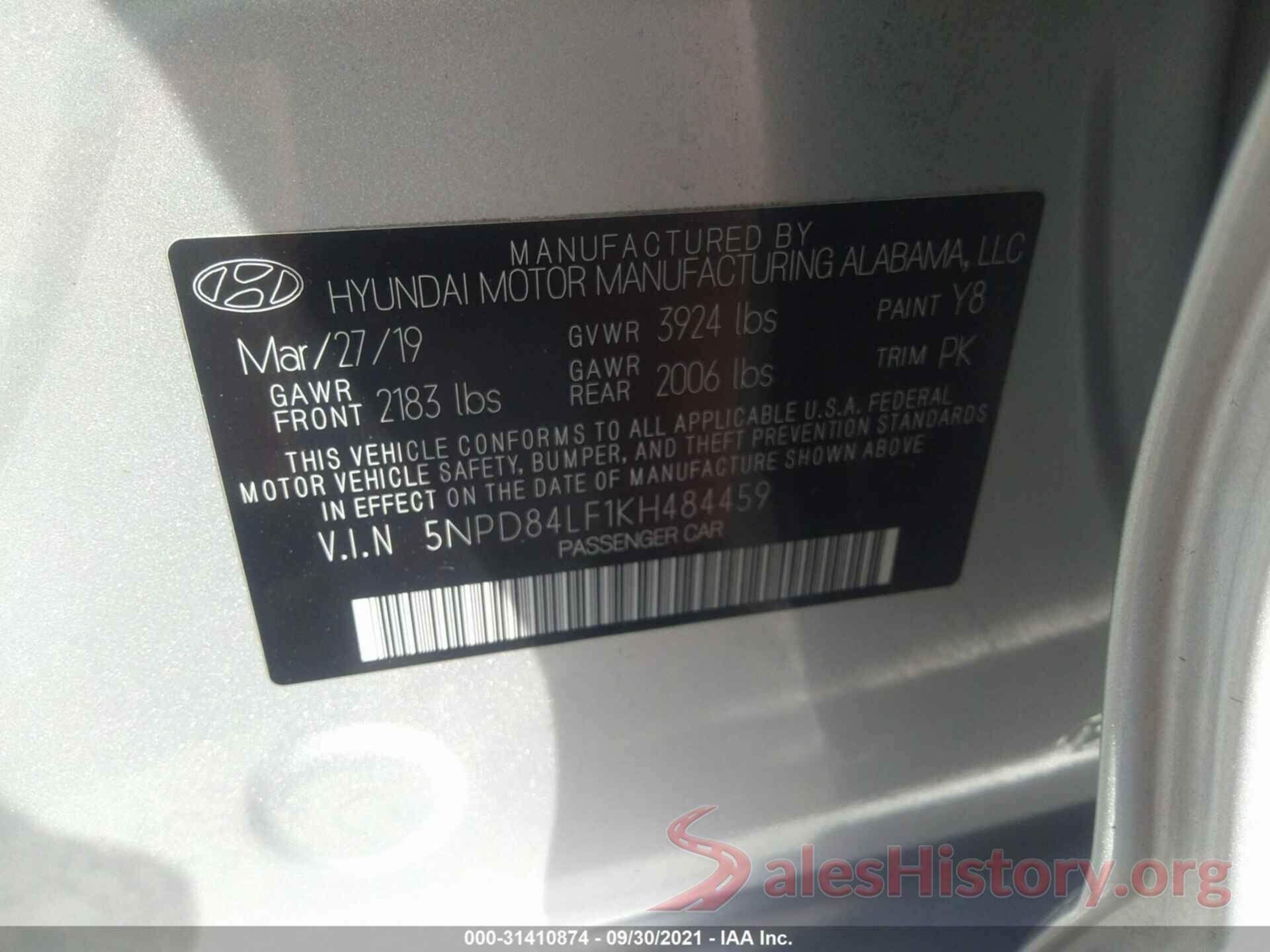 5NPD84LF1KH484459 2019 HYUNDAI ELANTRA