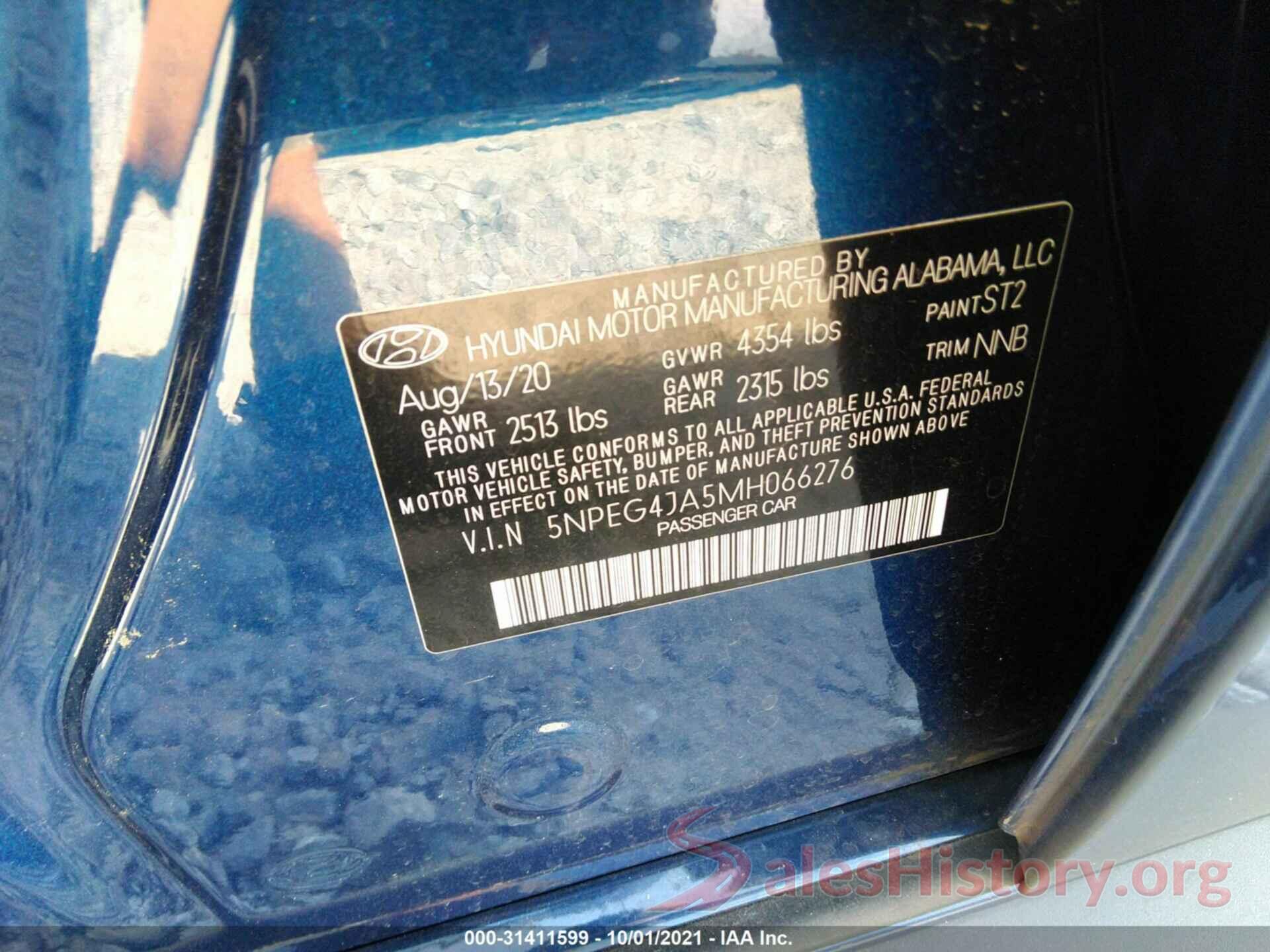 5NPEG4JA5MH066276 2021 HYUNDAI SONATA