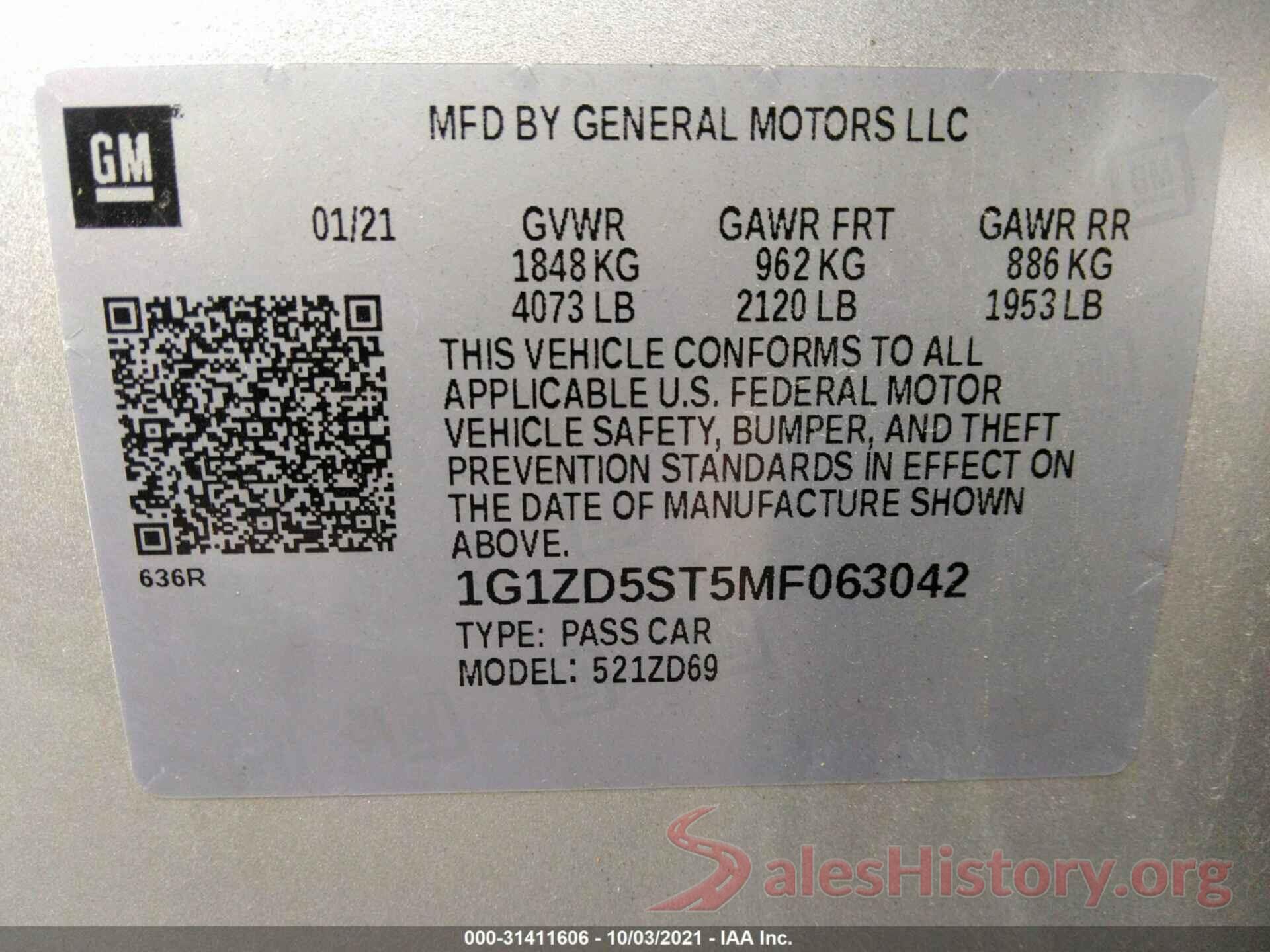 1G1ZD5ST5MF063042 2021 CHEVROLET MALIBU