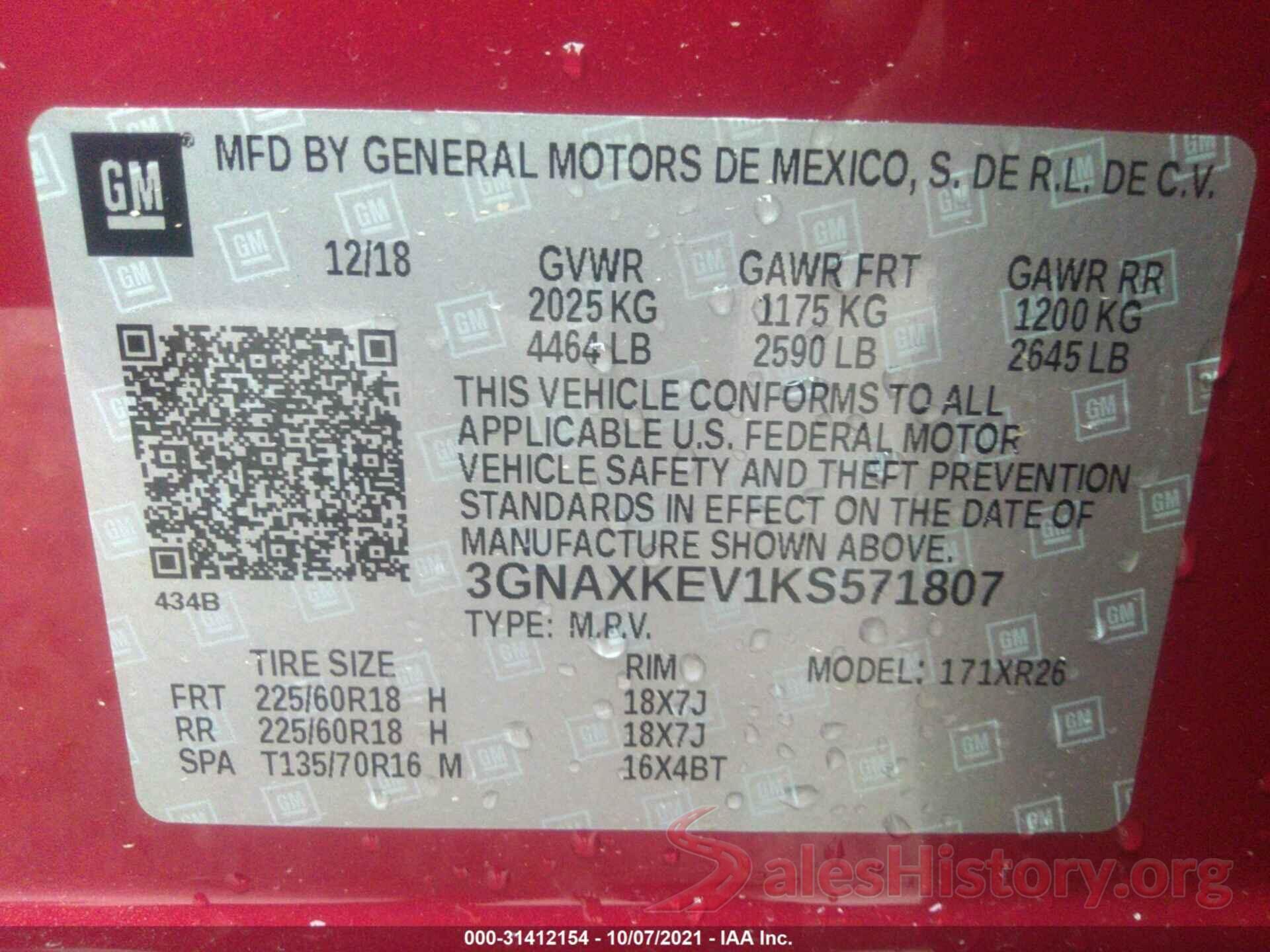 3GNAXKEV1KS571807 2019 CHEVROLET EQUINOX