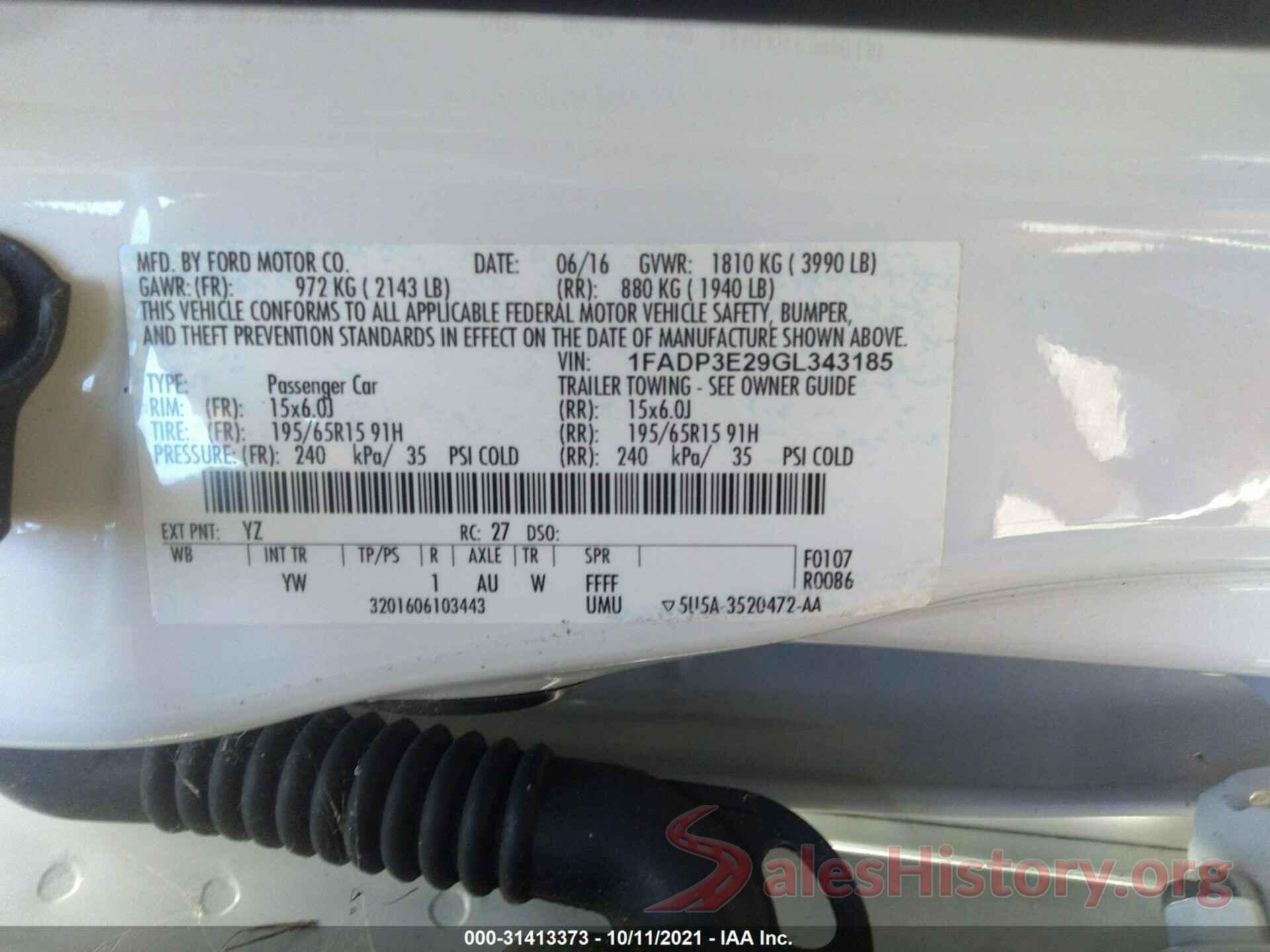 1FADP3E29GL343185 2016 FORD FOCUS