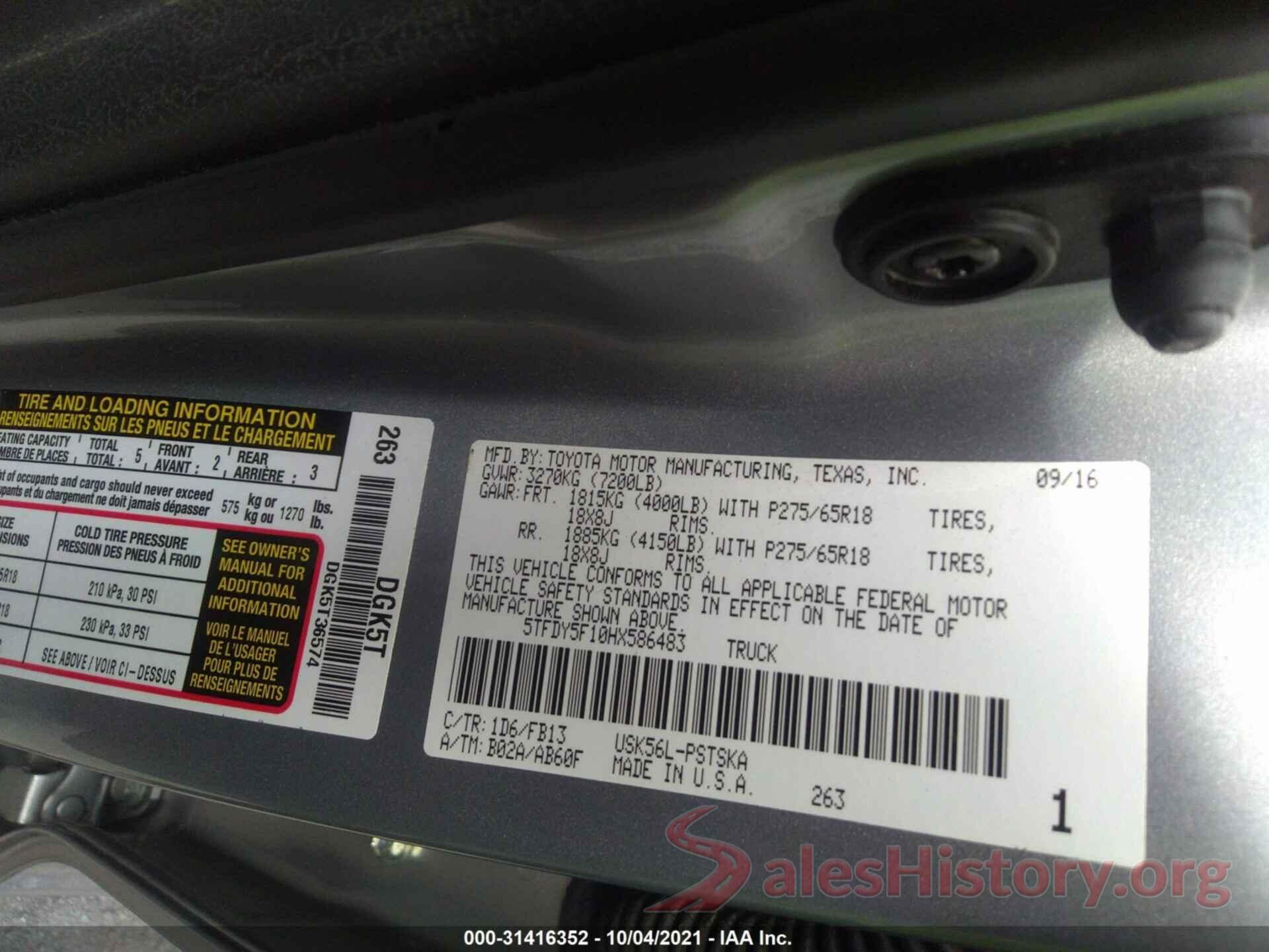 5TFDY5F10HX586483 2017 TOYOTA TUNDRA 4WD