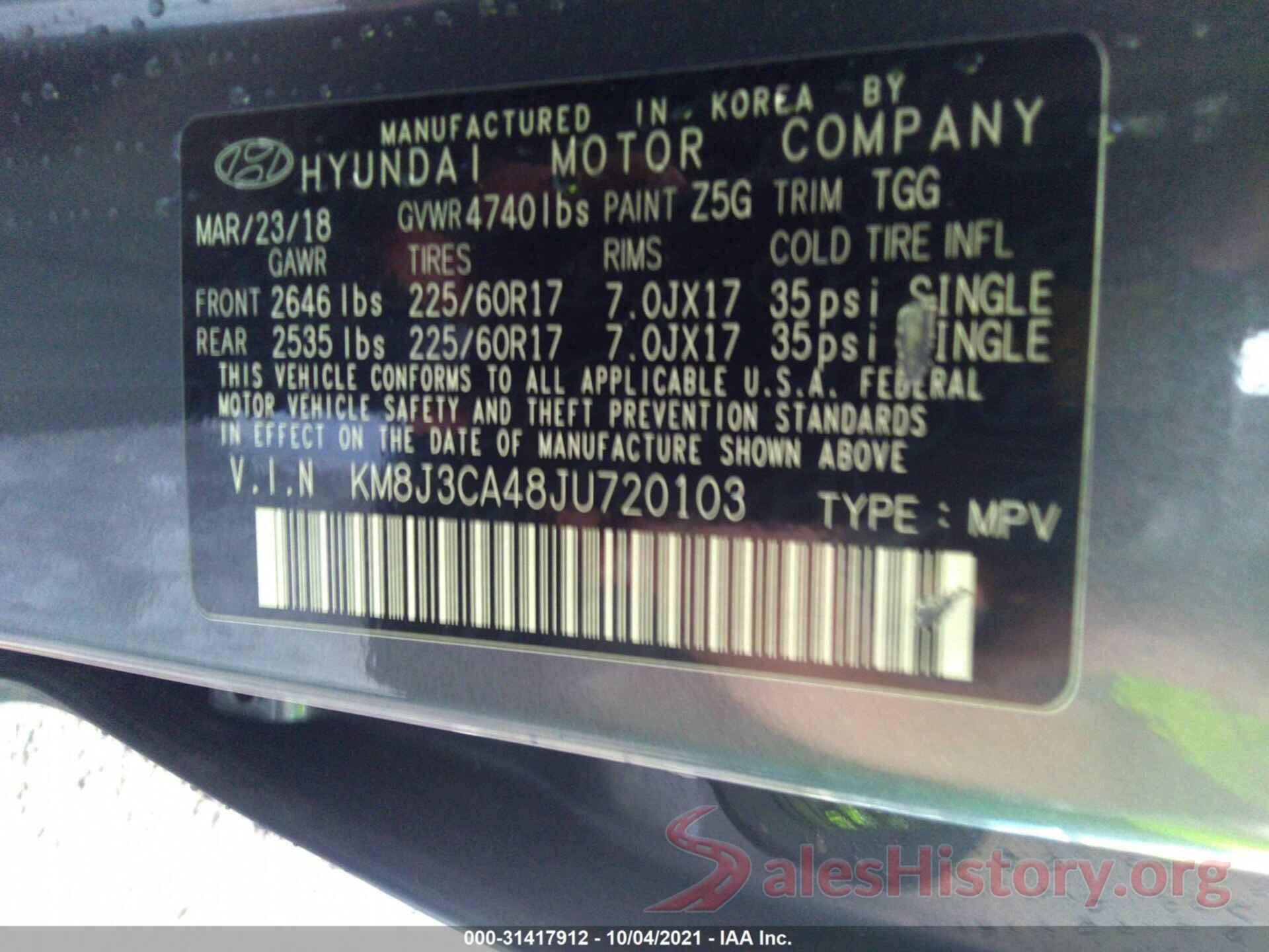 KM8J3CA48JU720103 2018 HYUNDAI TUCSON