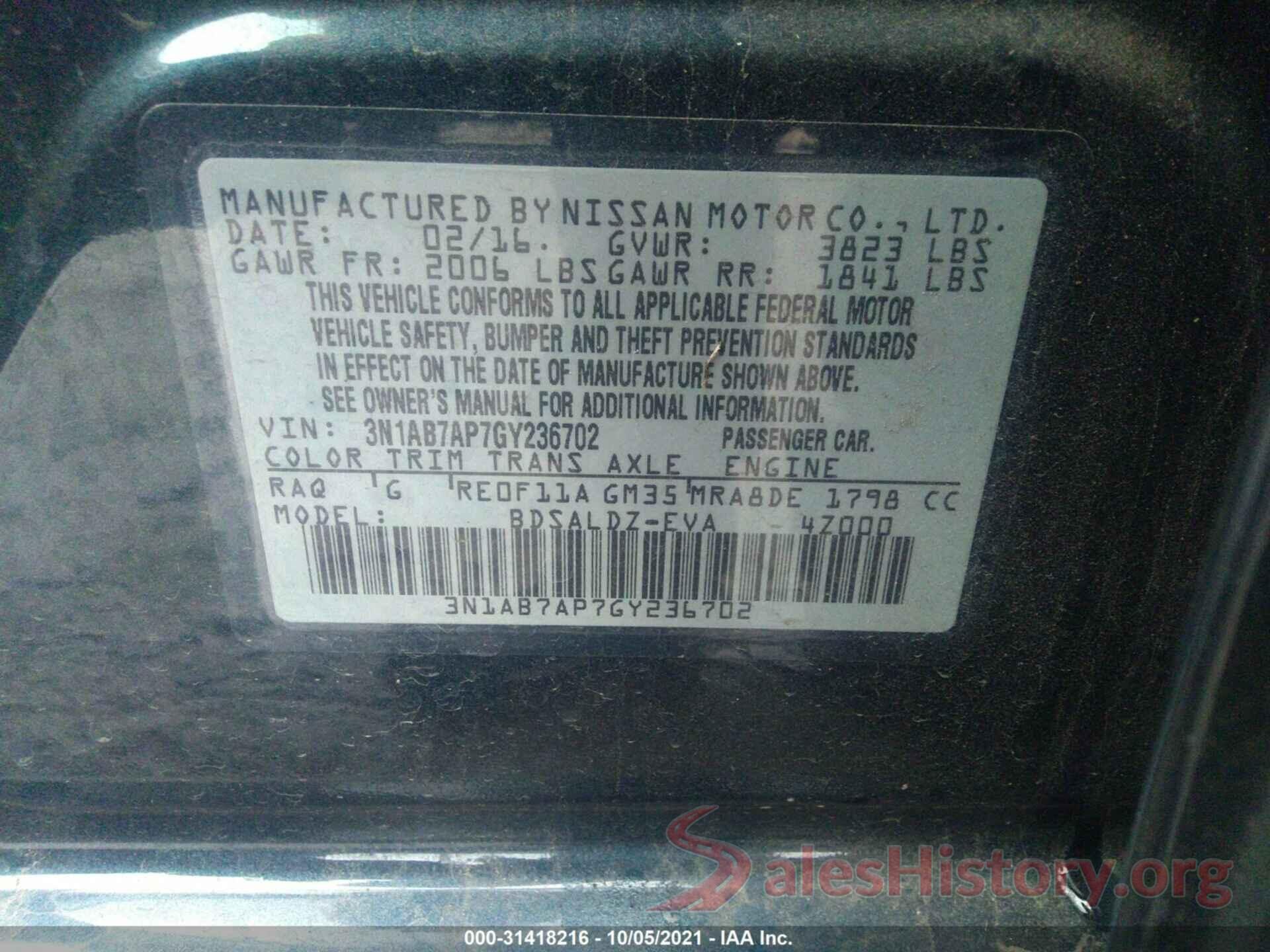 3N1AB7AP7GY236702 2016 NISSAN SENTRA